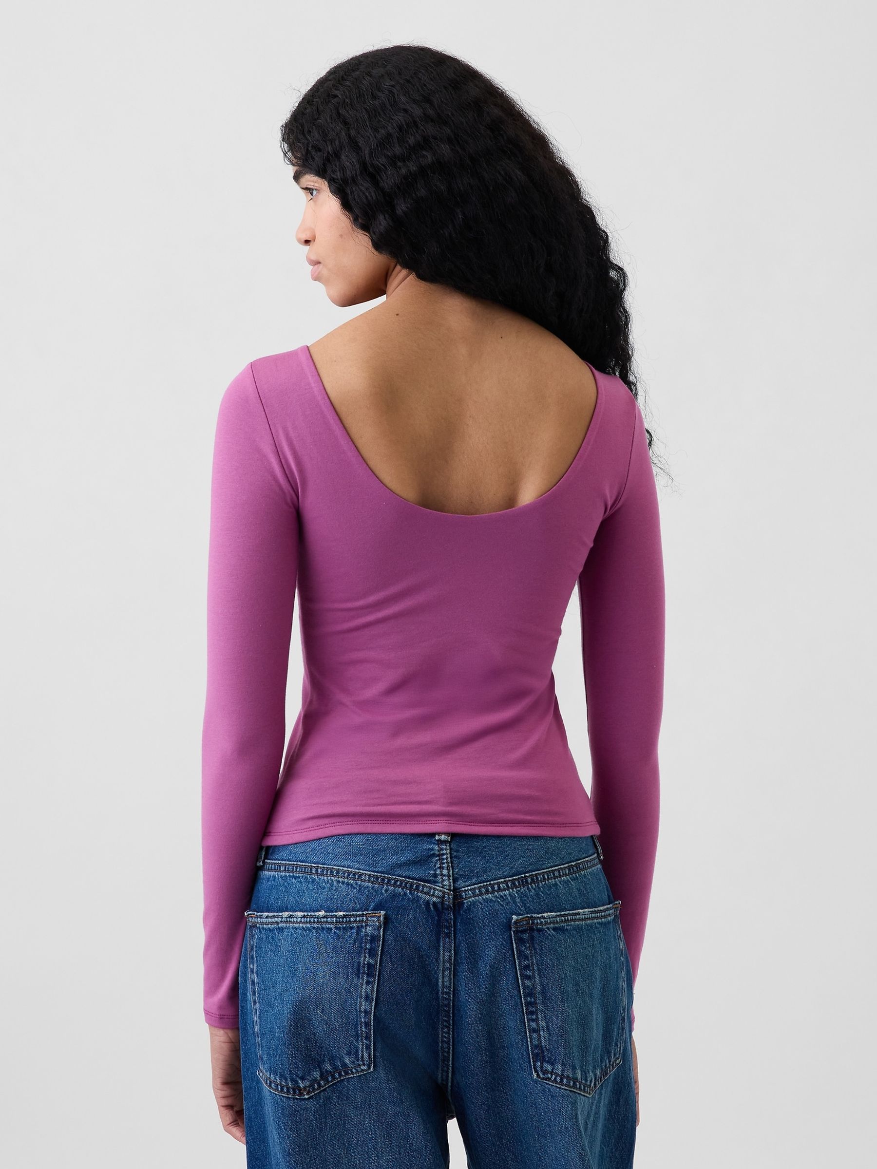 Purple CloseKnit Jersey Scoop-Back T-Shirt - Image 2 of 4 Purple CloseKnit Jersey Scoop-Back T-Shirt - Image 2 of 4