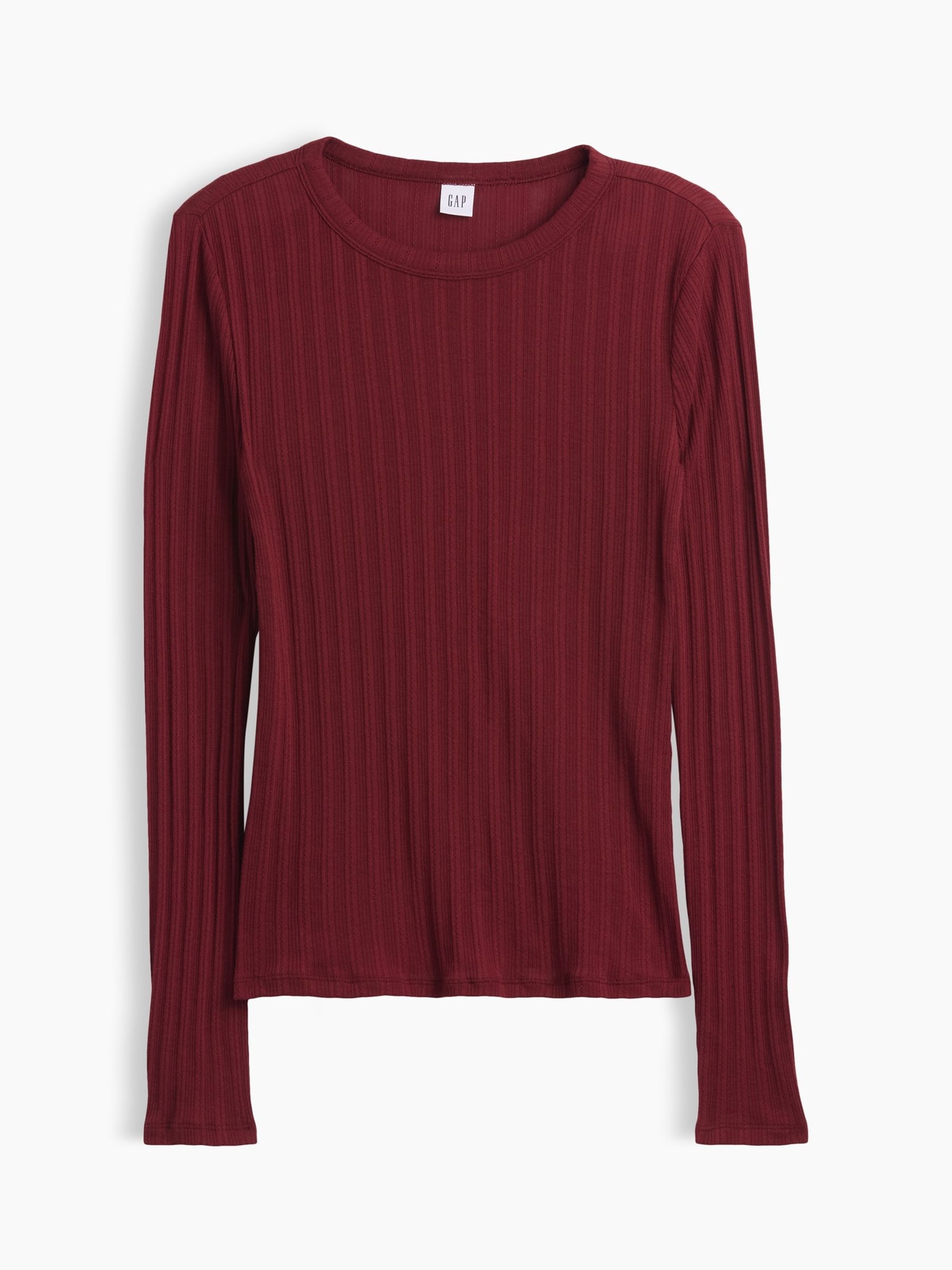 Burgundy Essential Ribbed Pointelle Long Sleeve T-Shirt - Image 5 of 5 Burgundy Essential Ribbed Pointelle Long Sleeve T-Shirt - Image 5 of 5