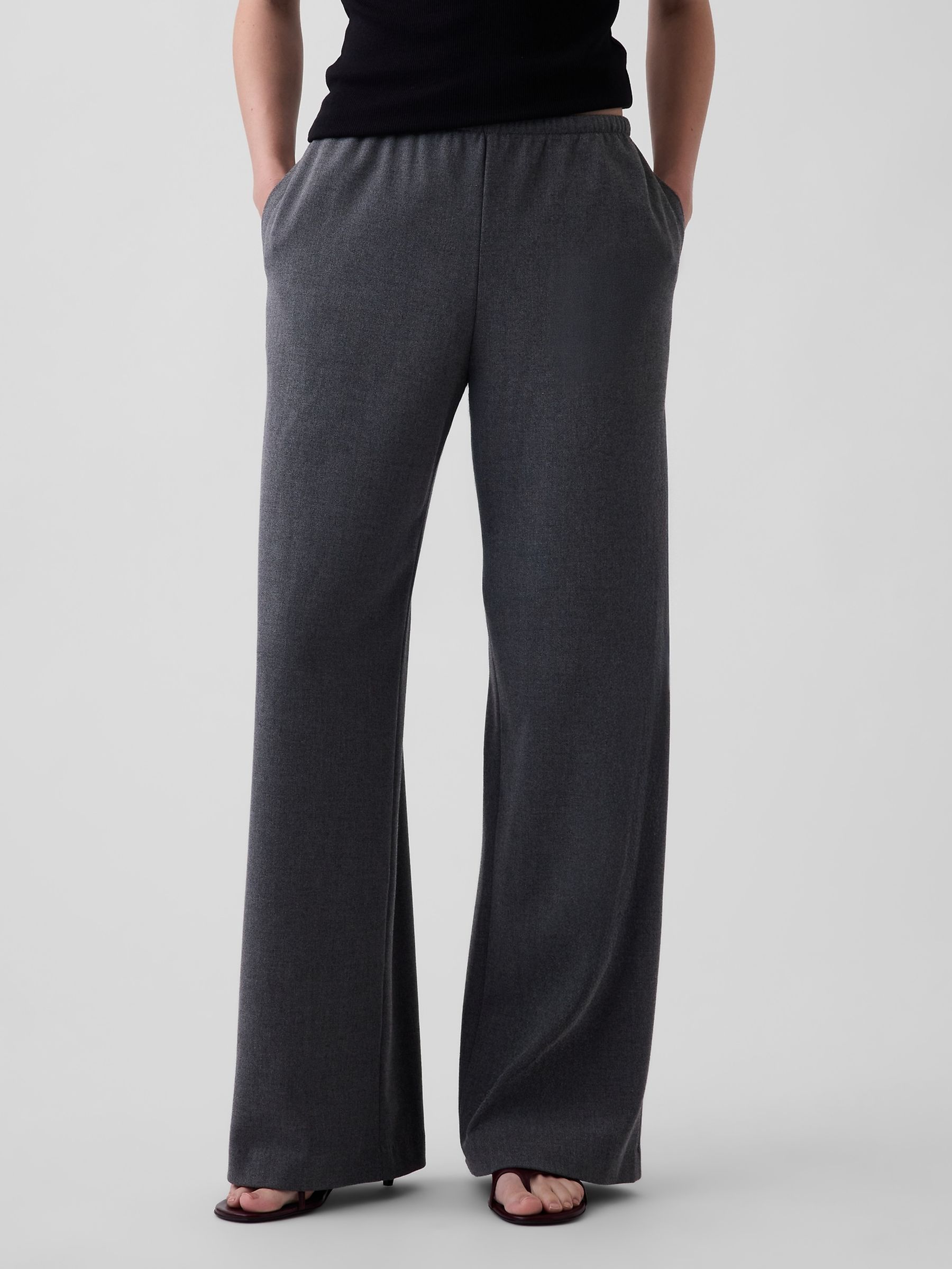 Grey Brushed Twill Easy Wide-Leg Trousers - Image 1 of 5