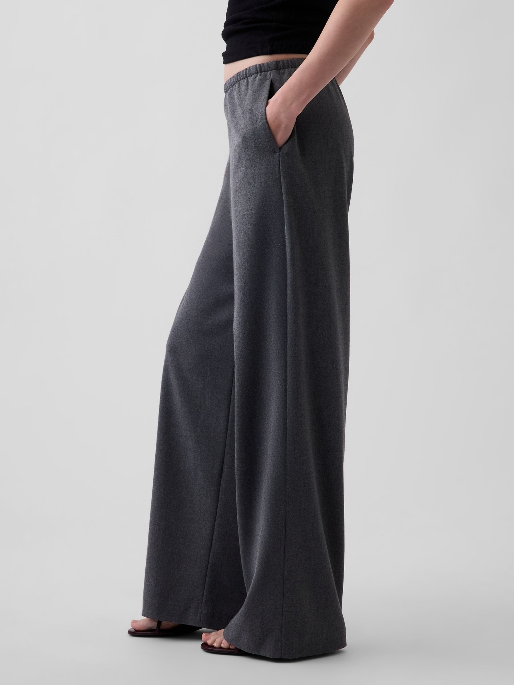 Grey Brushed Twill Easy Wide-Leg Trousers - Image 3 of 5