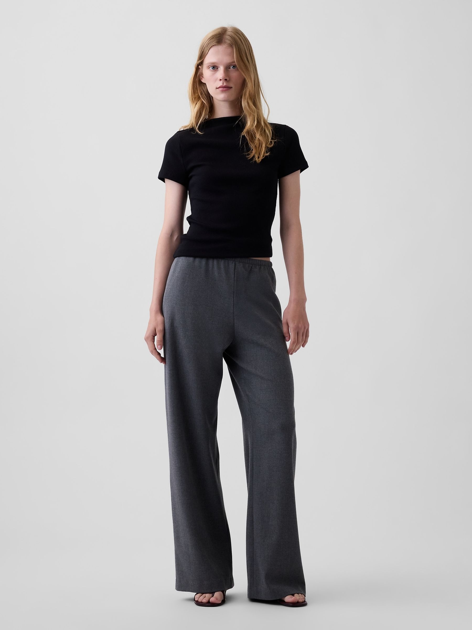 Grey Brushed Twill Easy Wide-Leg Trousers - Image 4 of 5
