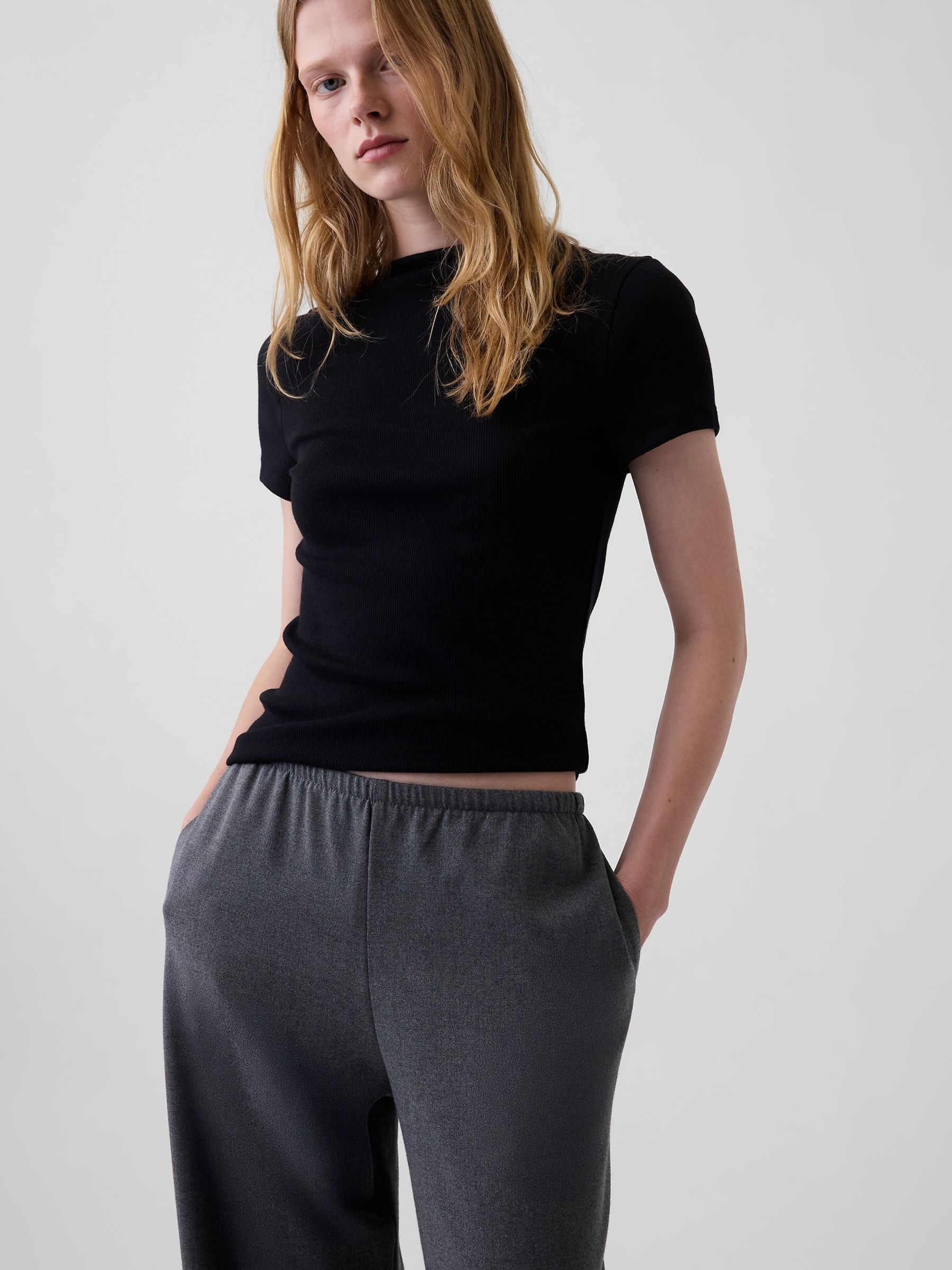 Grey Brushed Twill Easy Wide-Leg Trousers - Image 5 of 5