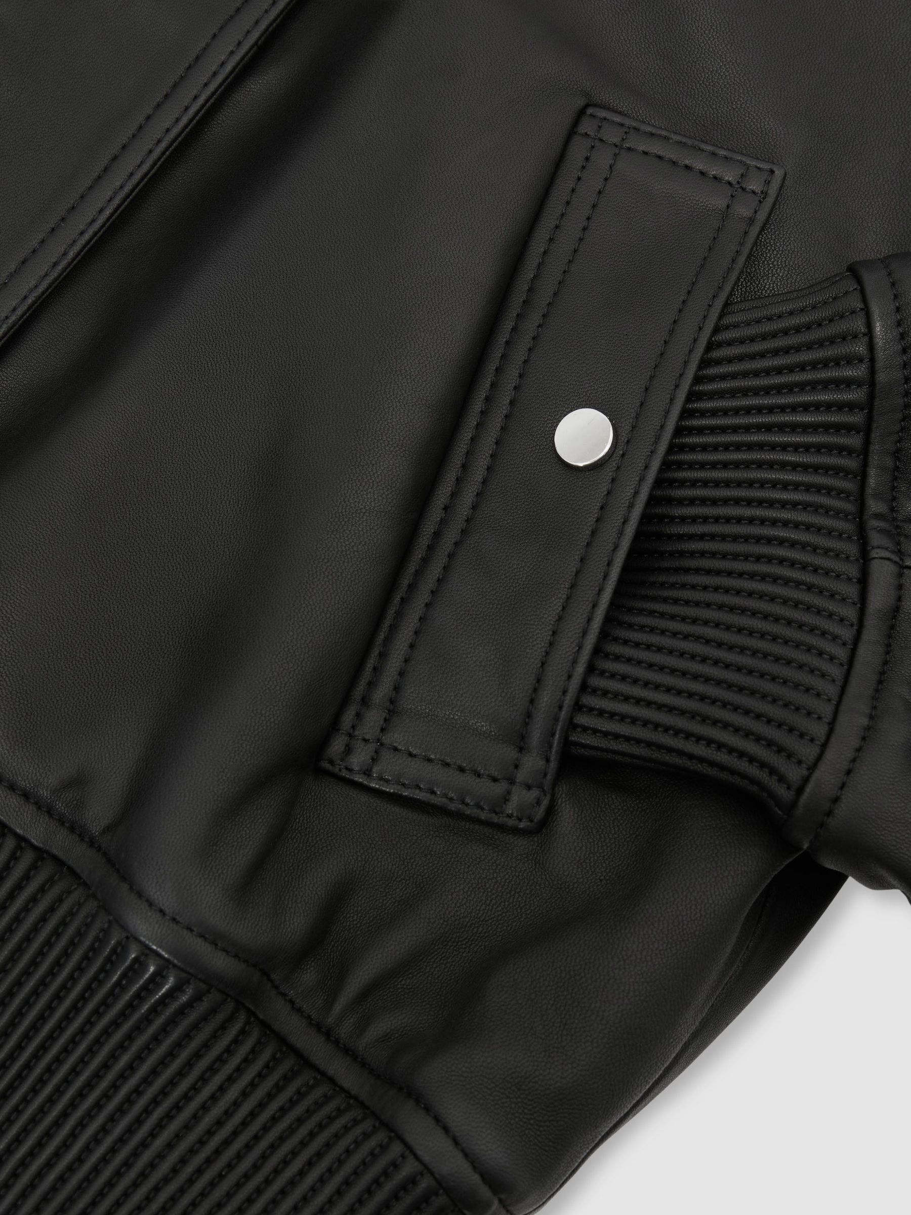 Blouson bomber à col cheminée en cuir noir - Image 8 de 8