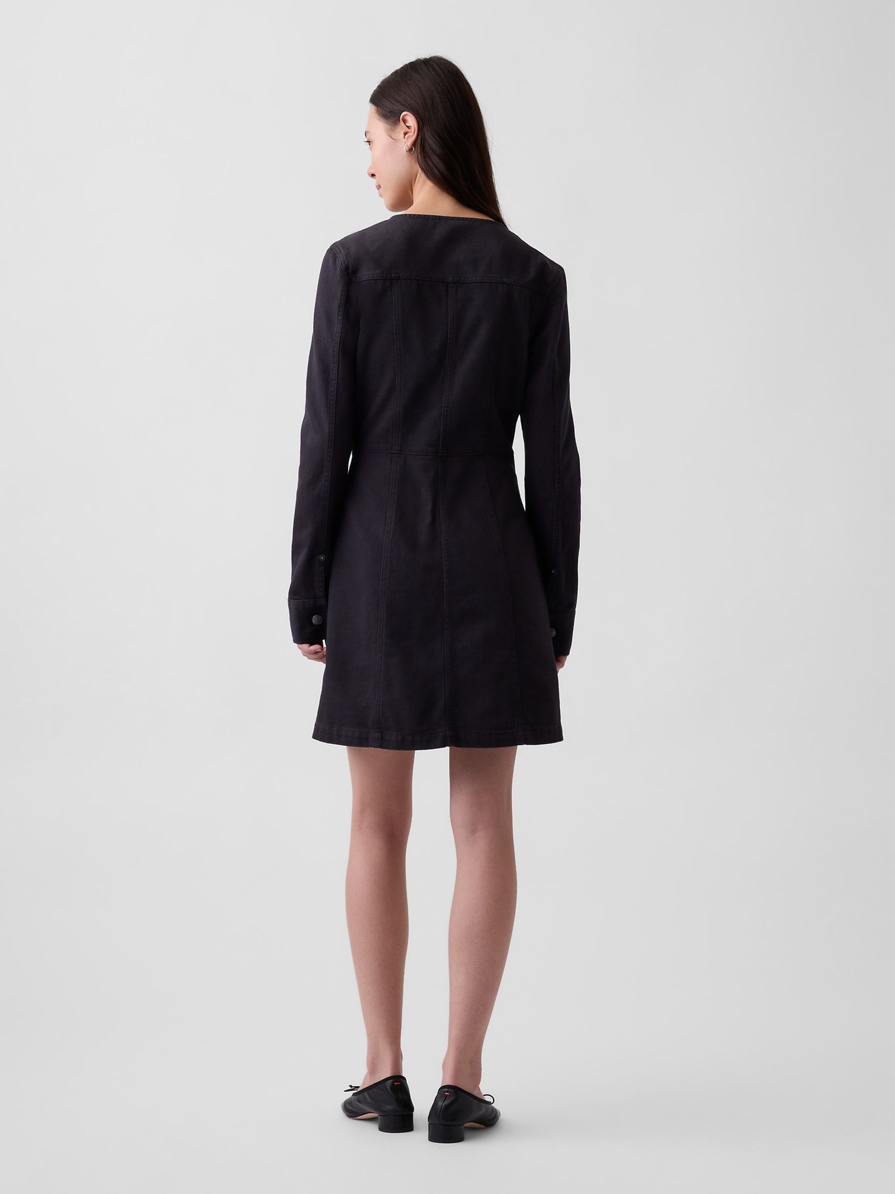 Black V-Neck Button-Front Mini Dress - Image 2 of 4