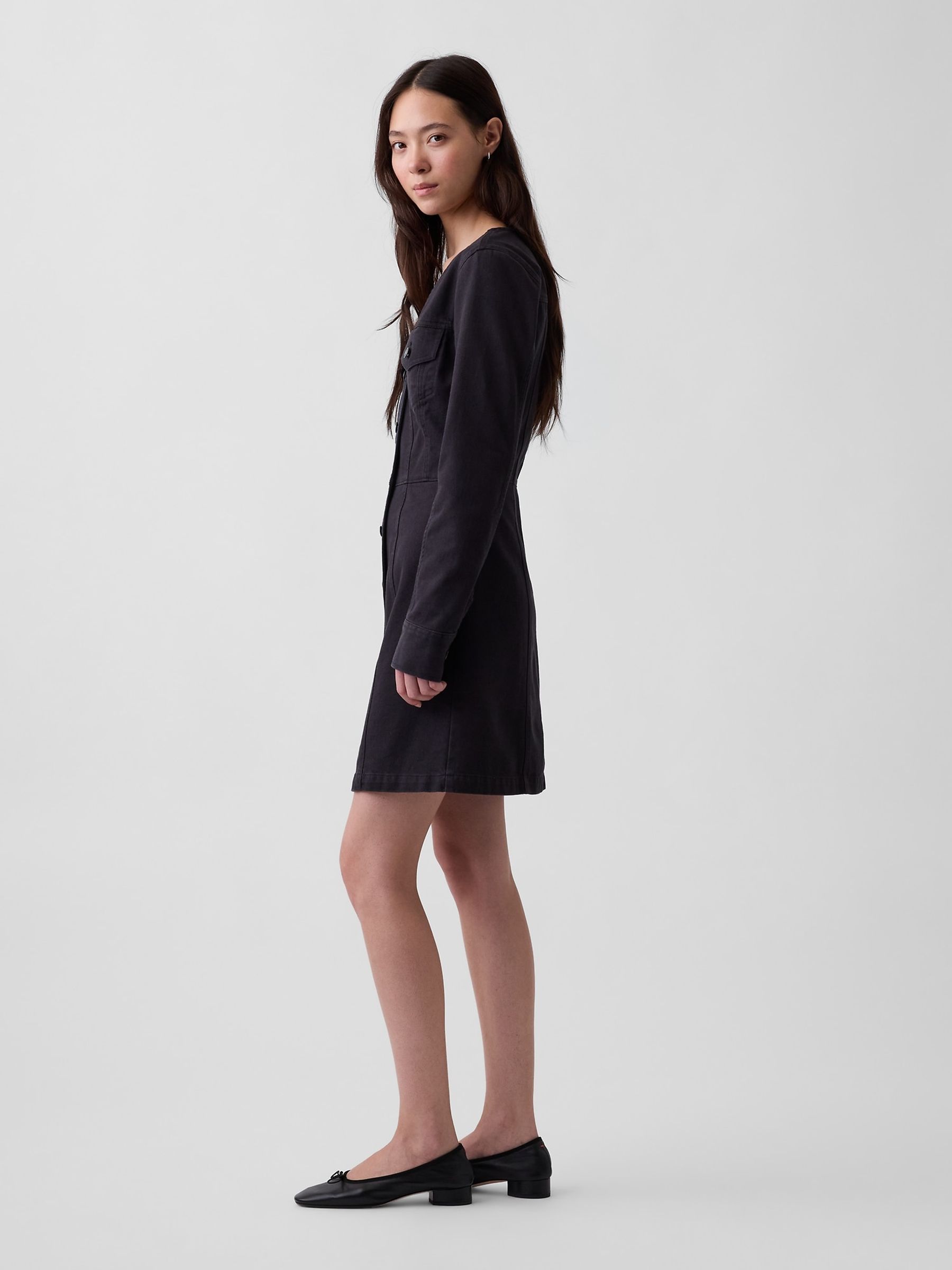 Black V-Neck Button-Front Mini Dress - Image 3 of 4