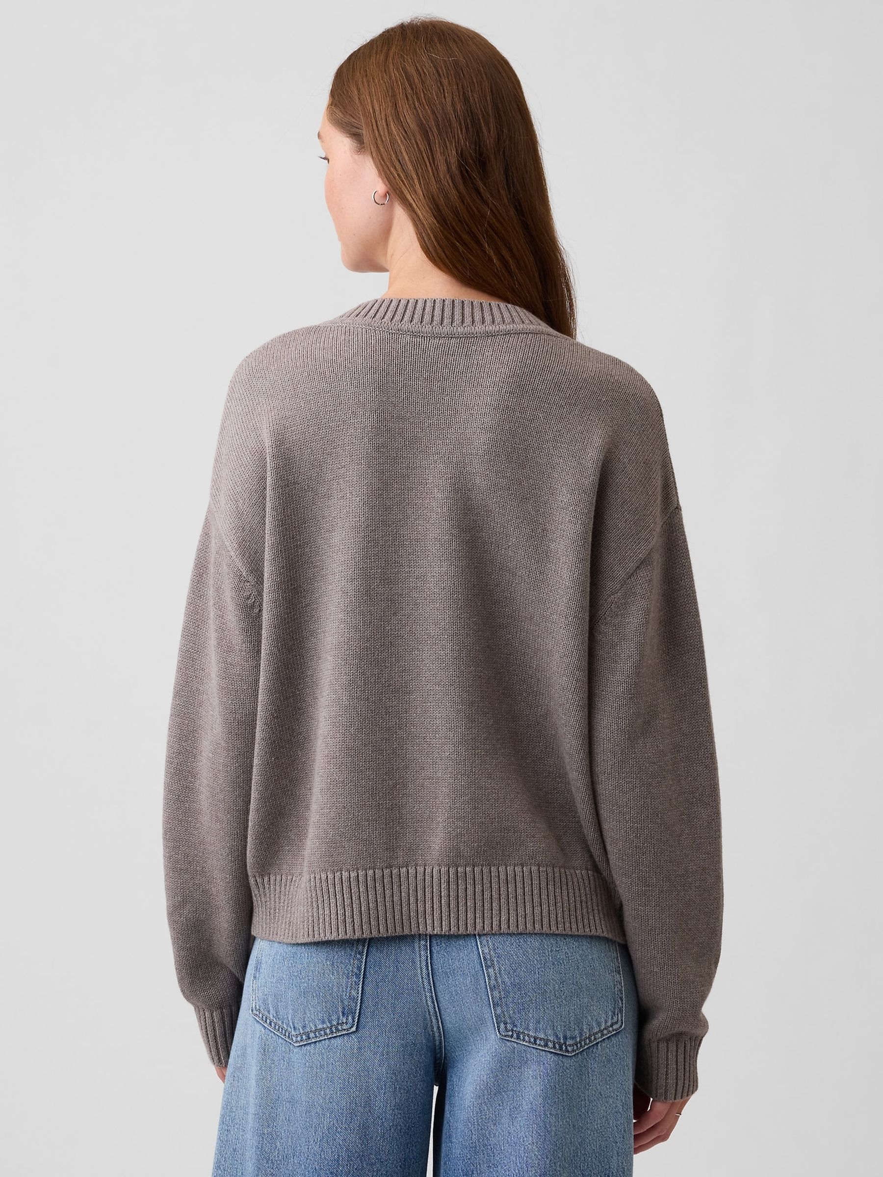 Cool Brown Oversized V-Neck Jumper - Image 2 of 5
