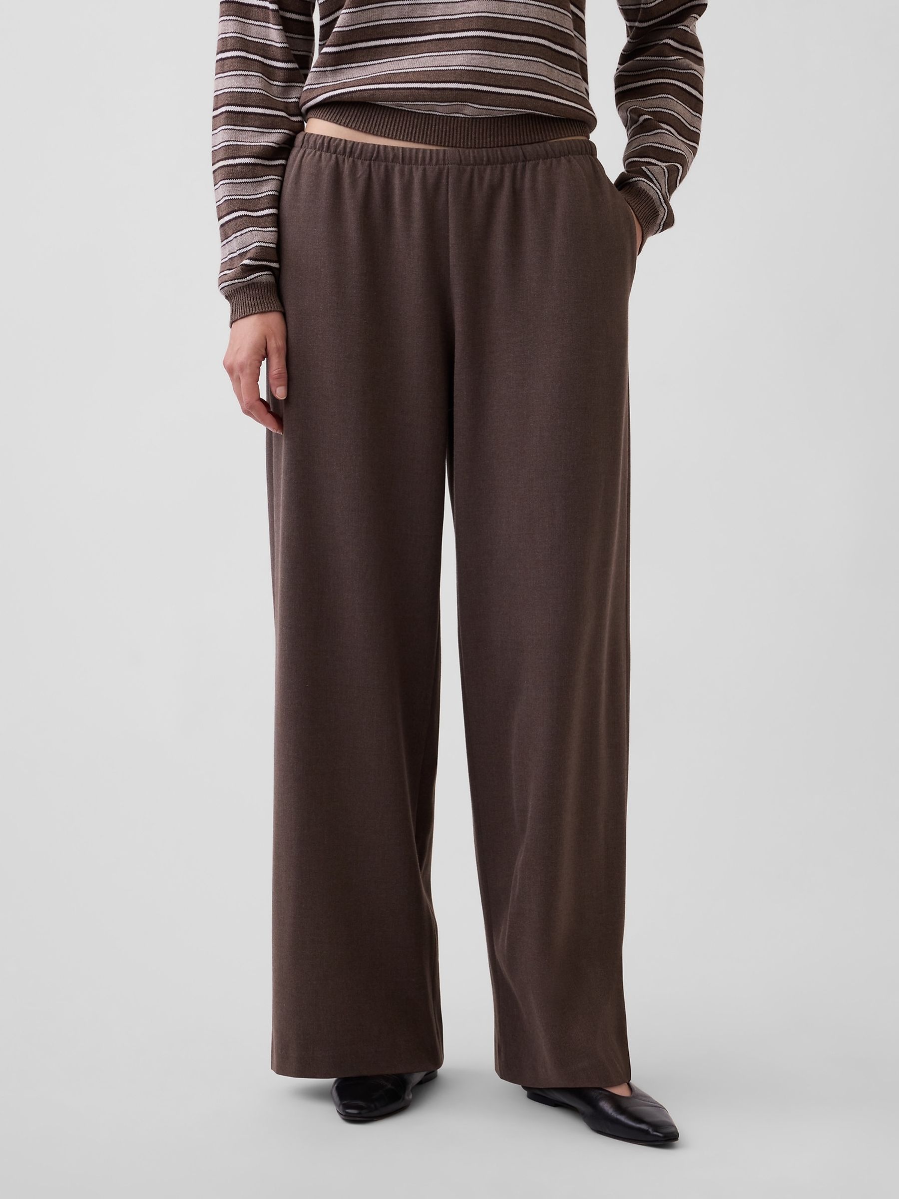 Brown Brushed Twill Easy Wide-Leg Trousers - Image 1 of 5 Brown Brushed Twill Easy Wide-Leg Trousers - Image 1 of 5