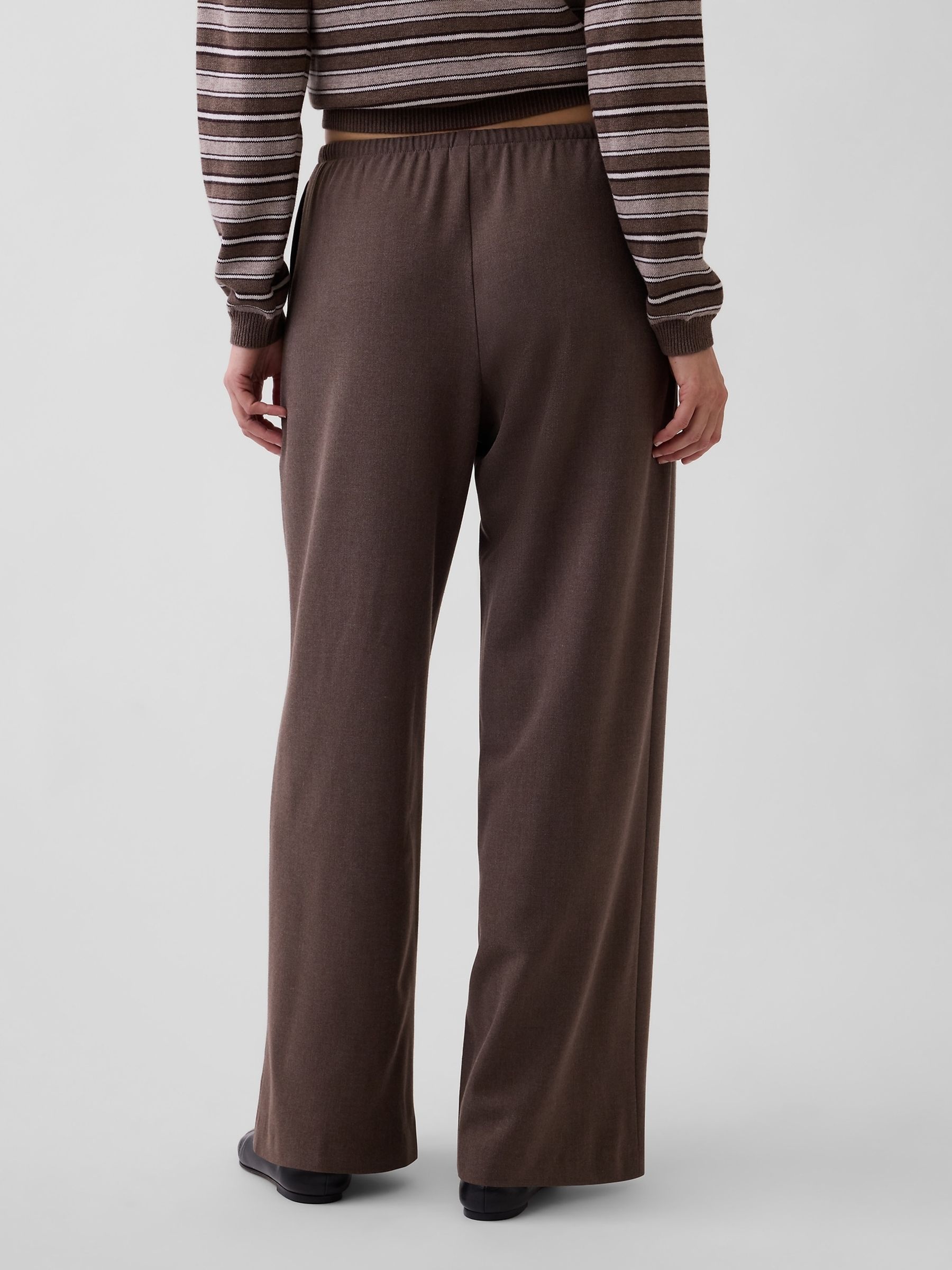 Brown Brushed Twill Easy Wide-Leg Trousers - Image 2 of 5