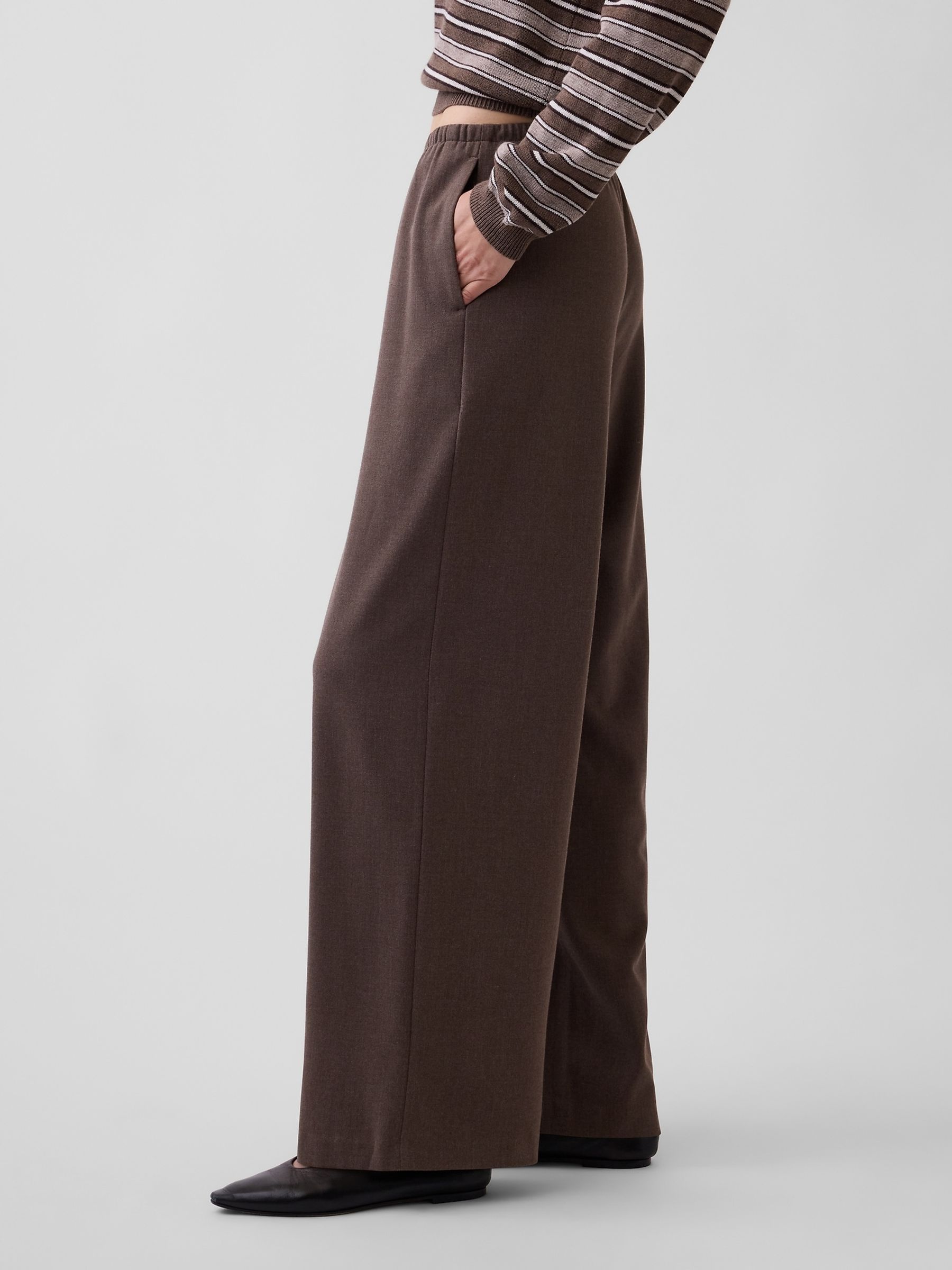 Brown Brushed Twill Easy Wide-Leg Trousers - Image 3 of 5