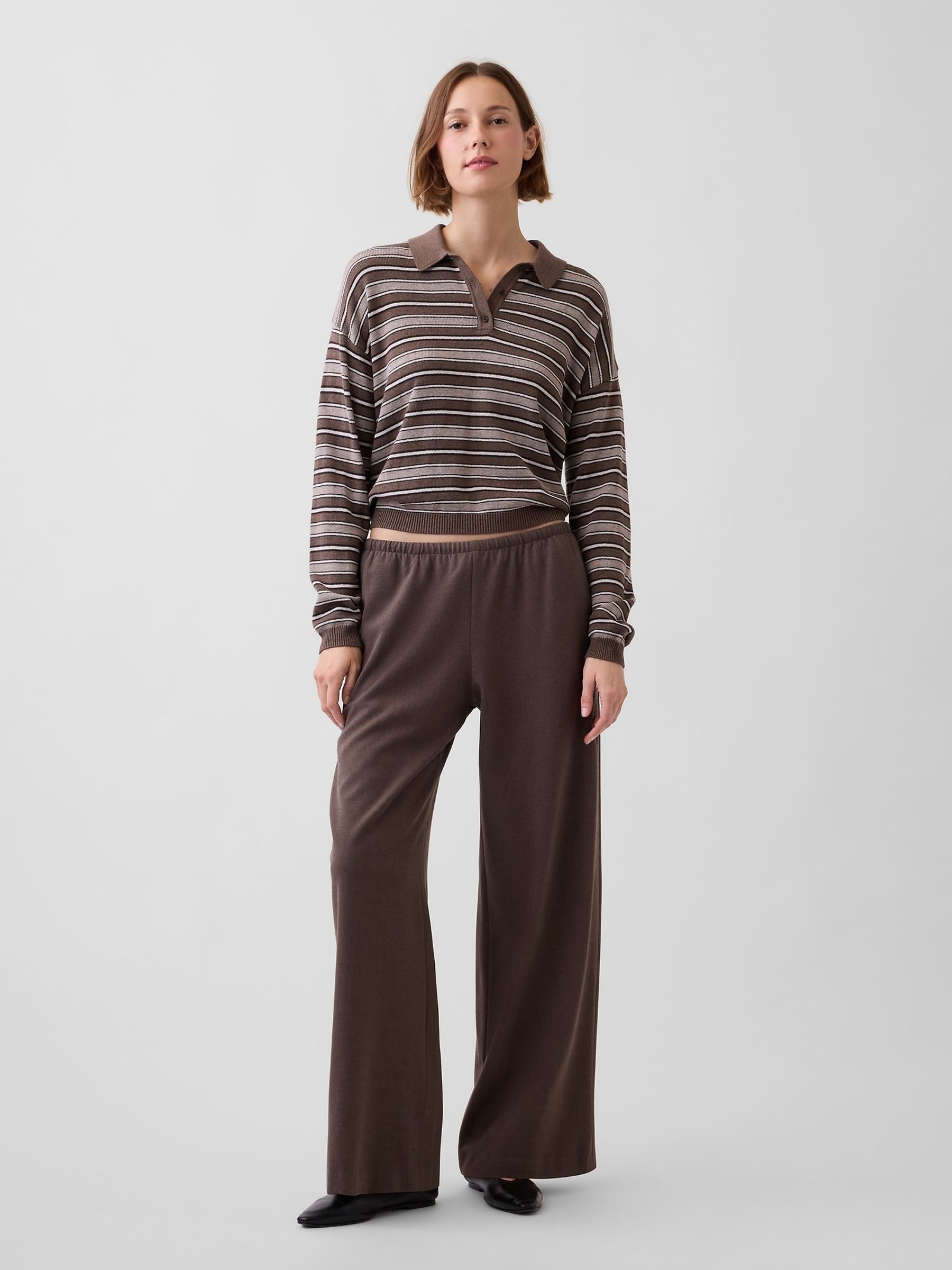 Brown Brushed Twill Easy Wide-Leg Trousers - Image 4 of 5