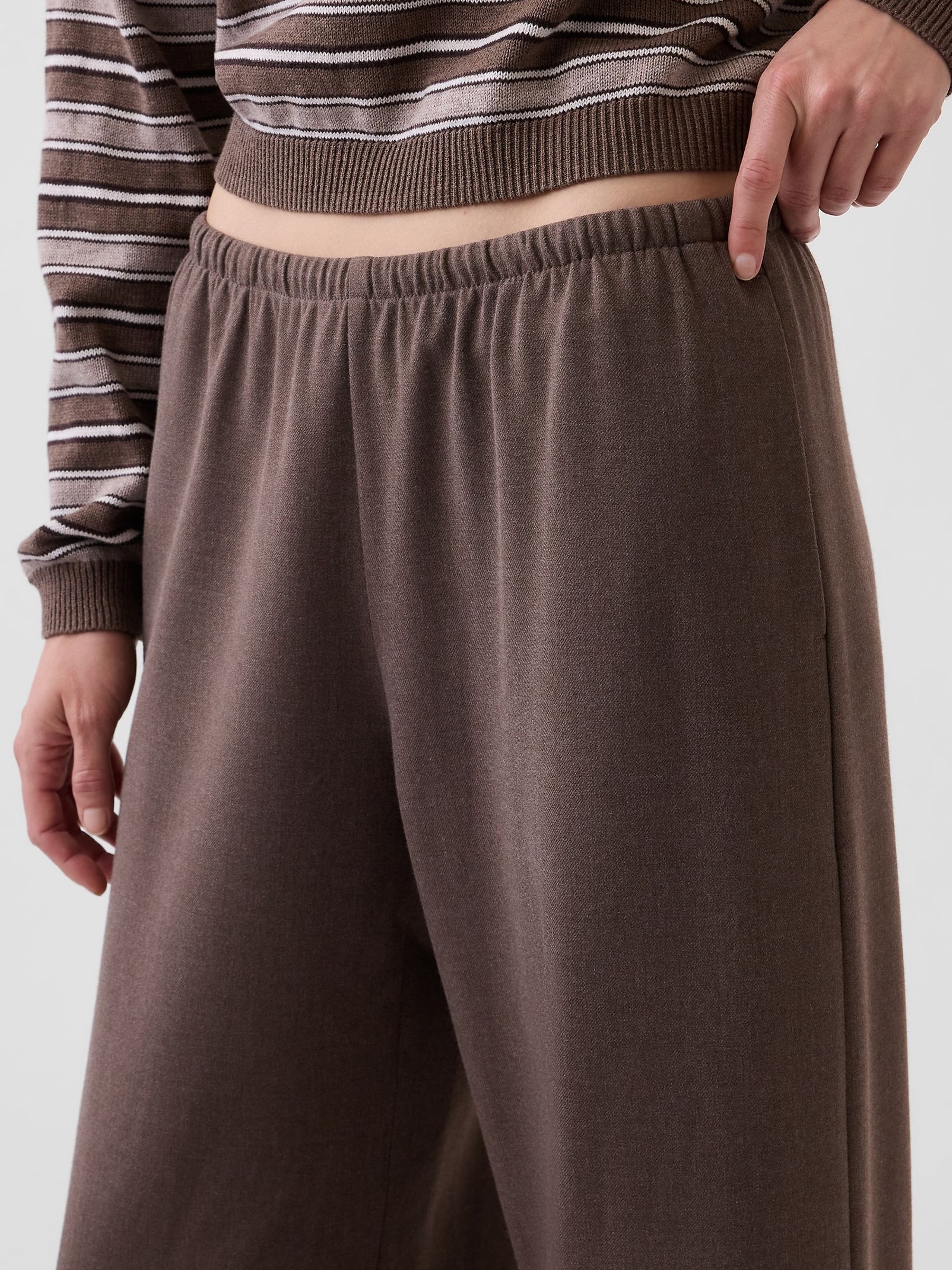 Brown Brushed Twill Easy Wide-Leg Trousers - Image 5 of 5