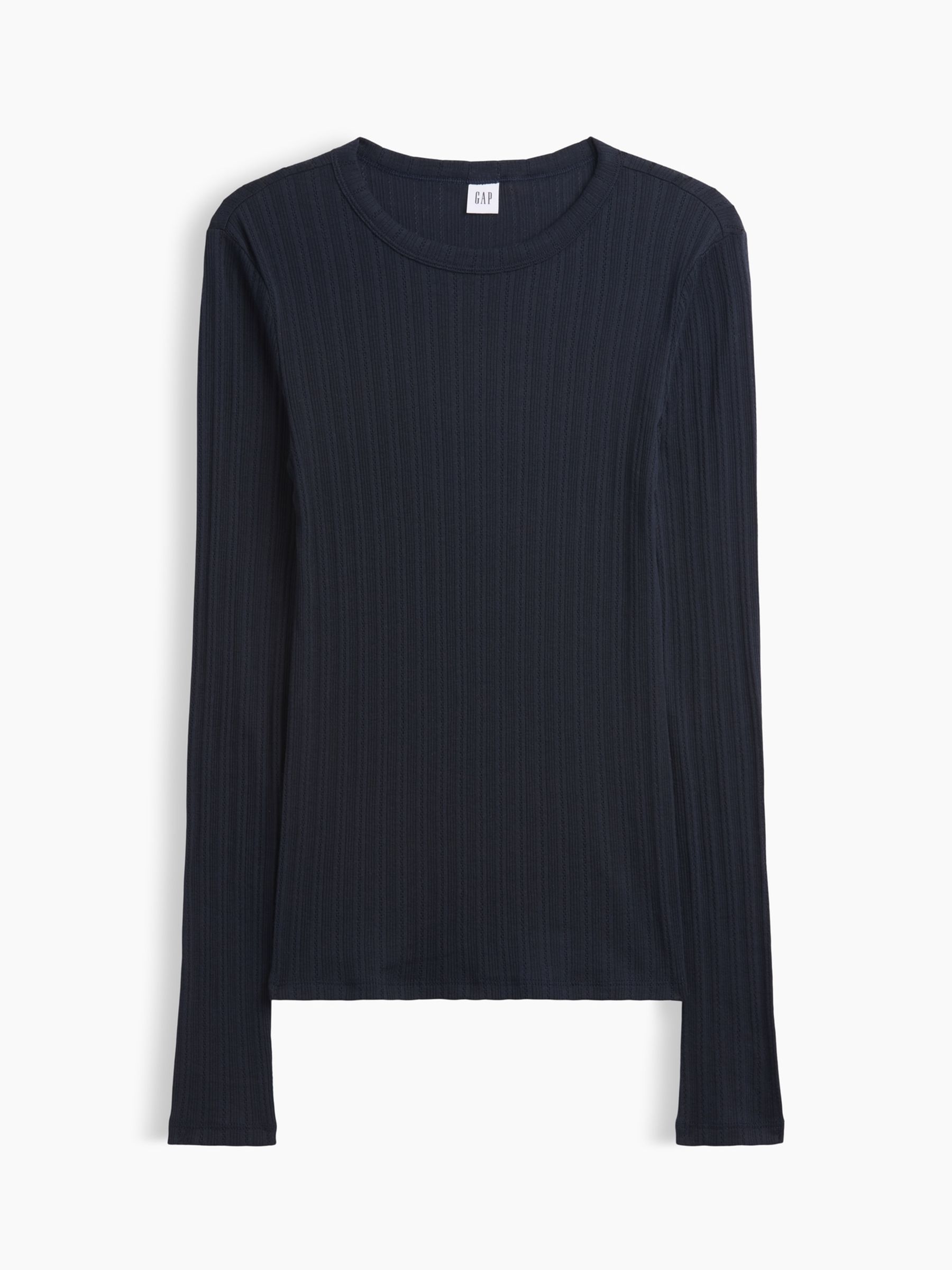 Navy Essential Ribbed Pointelle Long Sleeve T-Shirt - Image 5 of 5