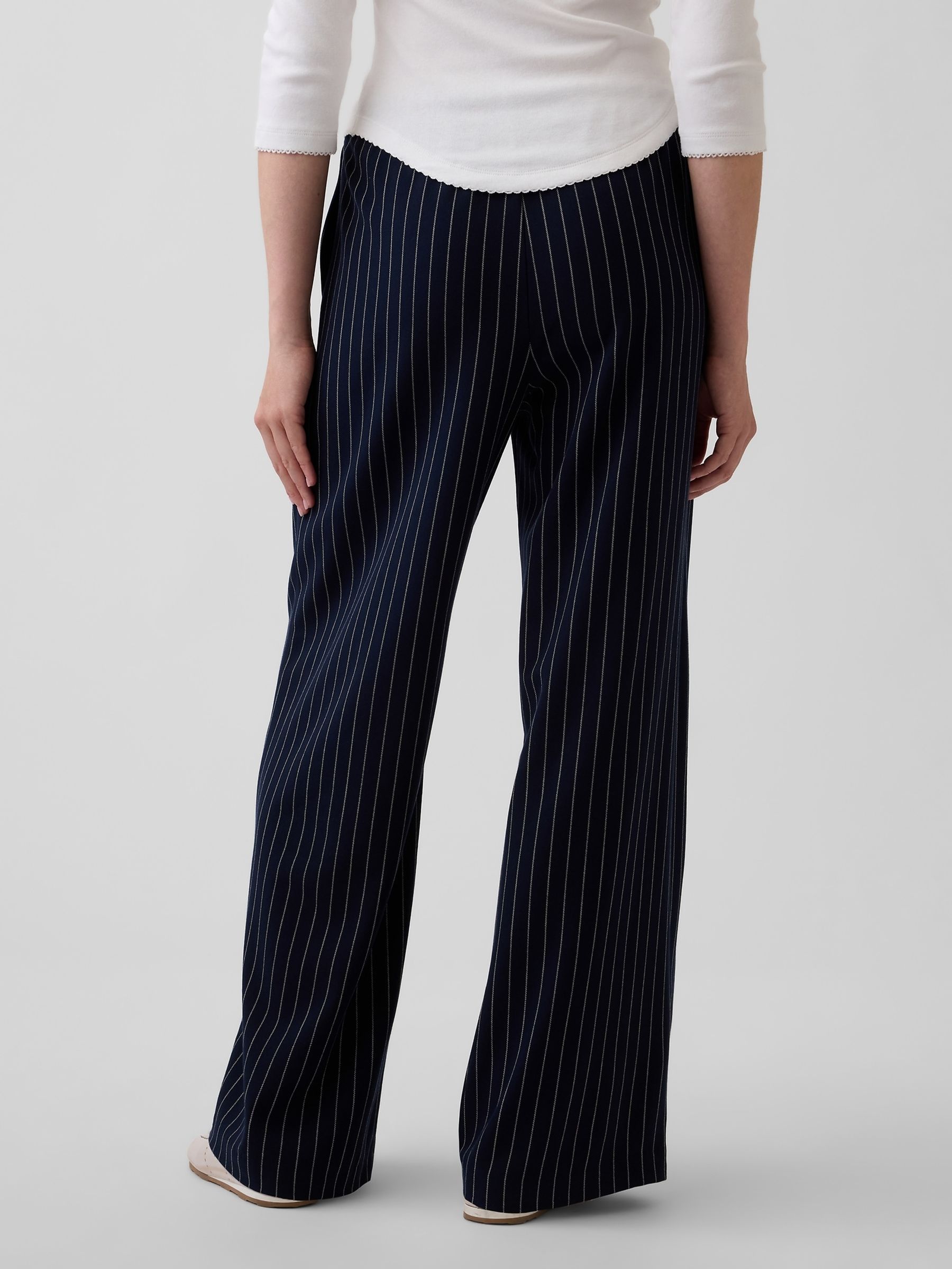 Navy Stripe Brushed Twill Easy Wide-Leg Trousers - Image 2 of 3 Navy Stripe Brushed Twill Easy Wide-Leg Trousers - Image 2 of 3
