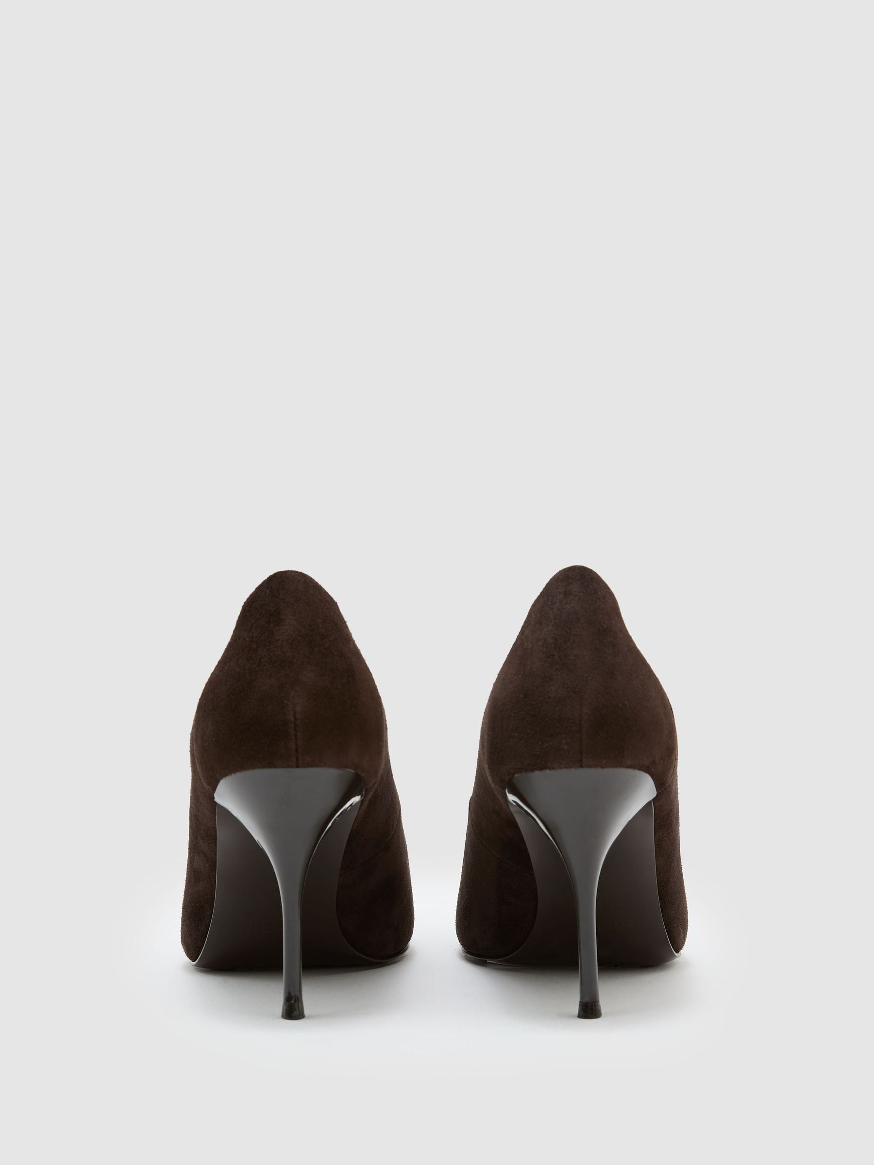 Escarpins à bout pointu et talon moyen en daim couleur chocolat noir - Image 4 de 5