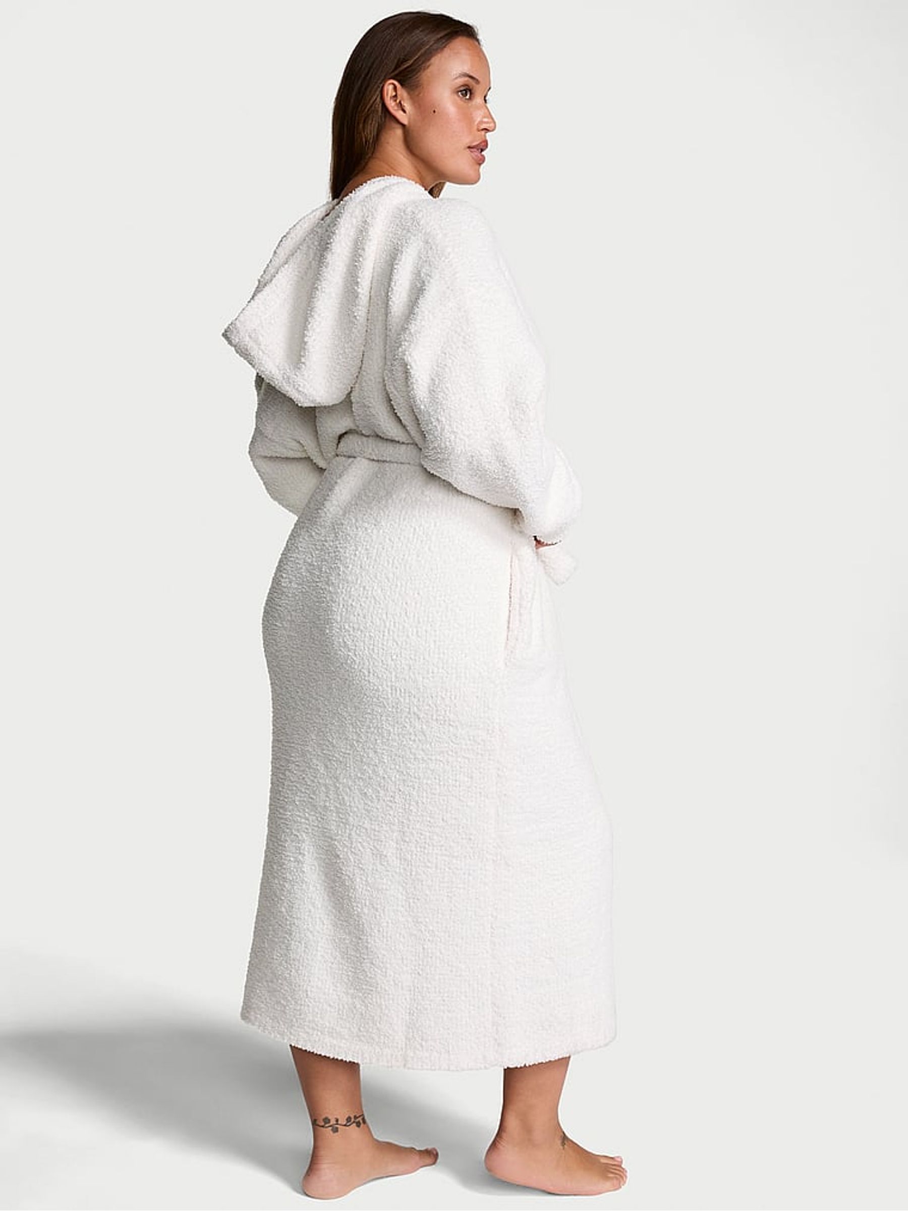 Coconut White Chenille Hooded Long Dressing Gown - Image 2 of 3