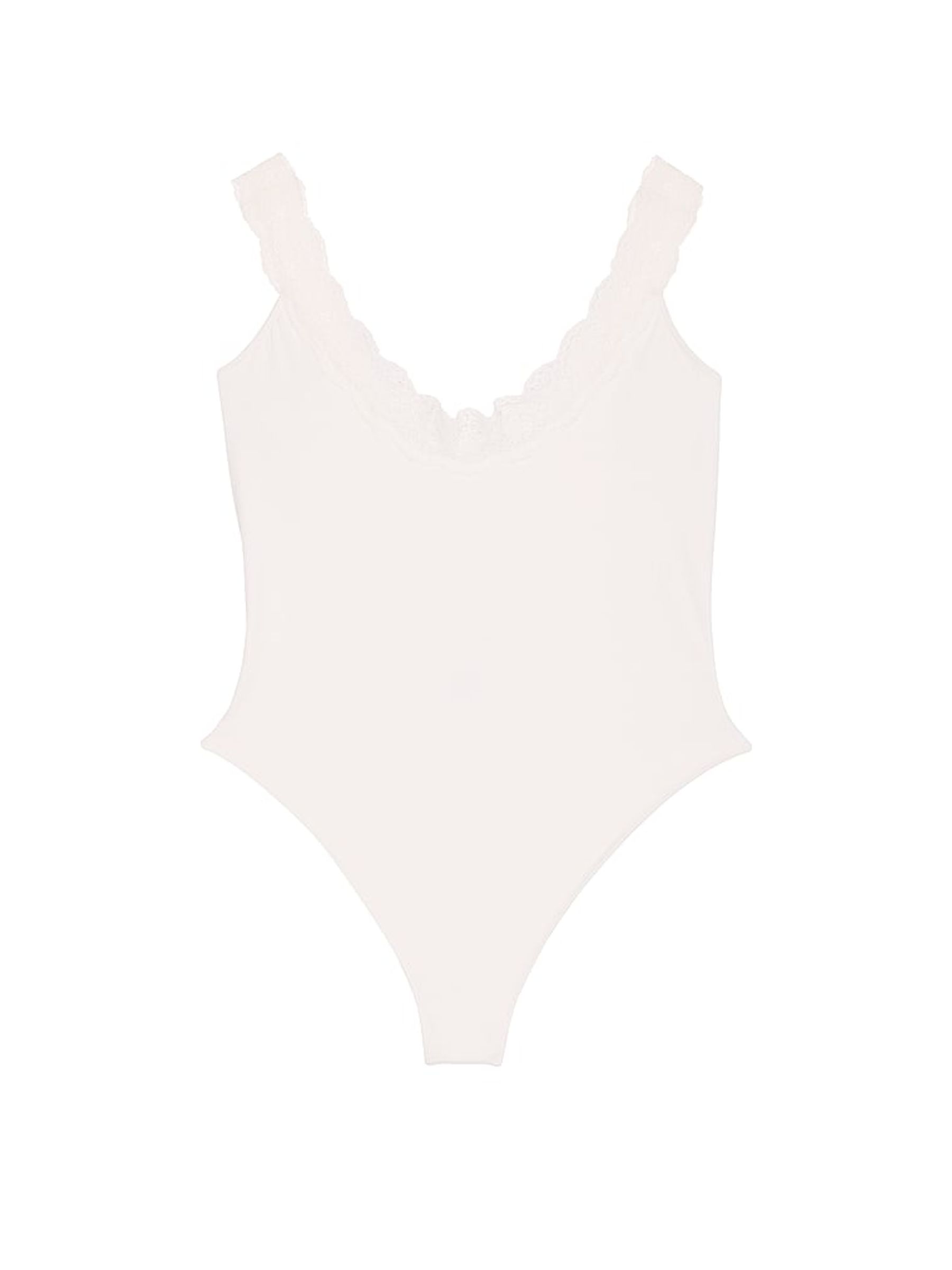 Coconut White Lace Trim Scoop Neck Bodysuit - Image 3 of 3