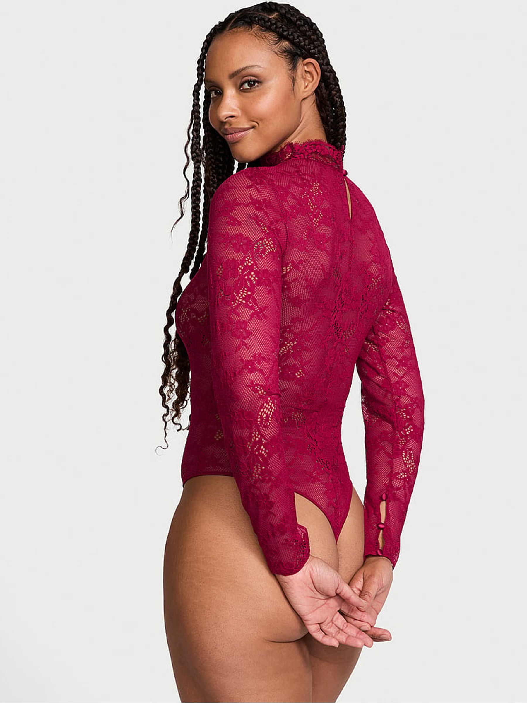 Campari Red Lace Long Sleeve Bodysuit - Image 2 of 3