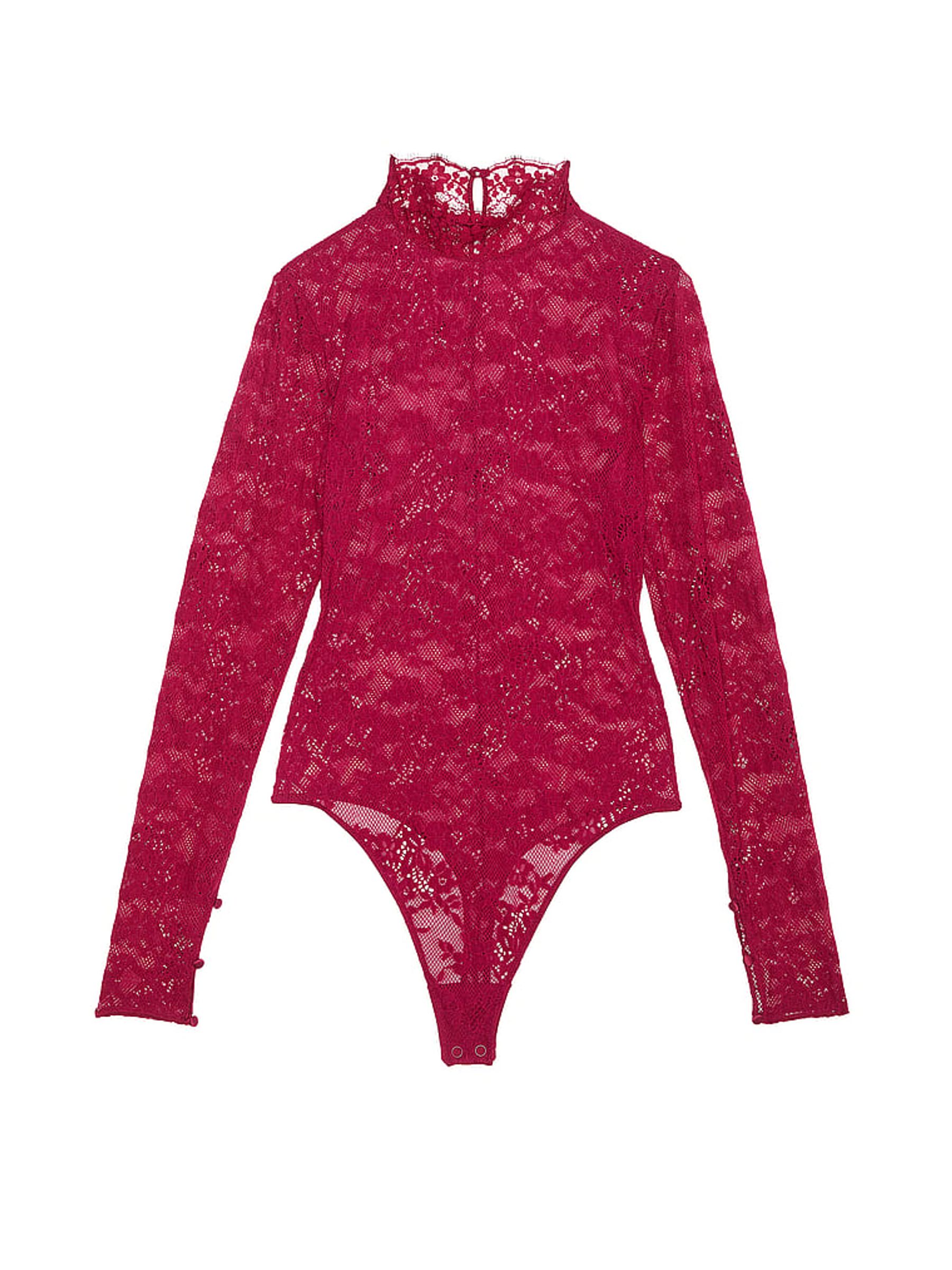 Campari Red Lace Long Sleeve Bodysuit - Image 3 of 3