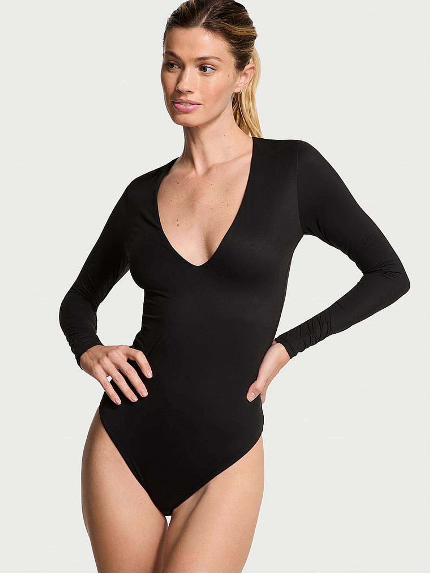Black FeatherSoft™ Bodywear V-Neck Bodysuit - Image 1 of 1