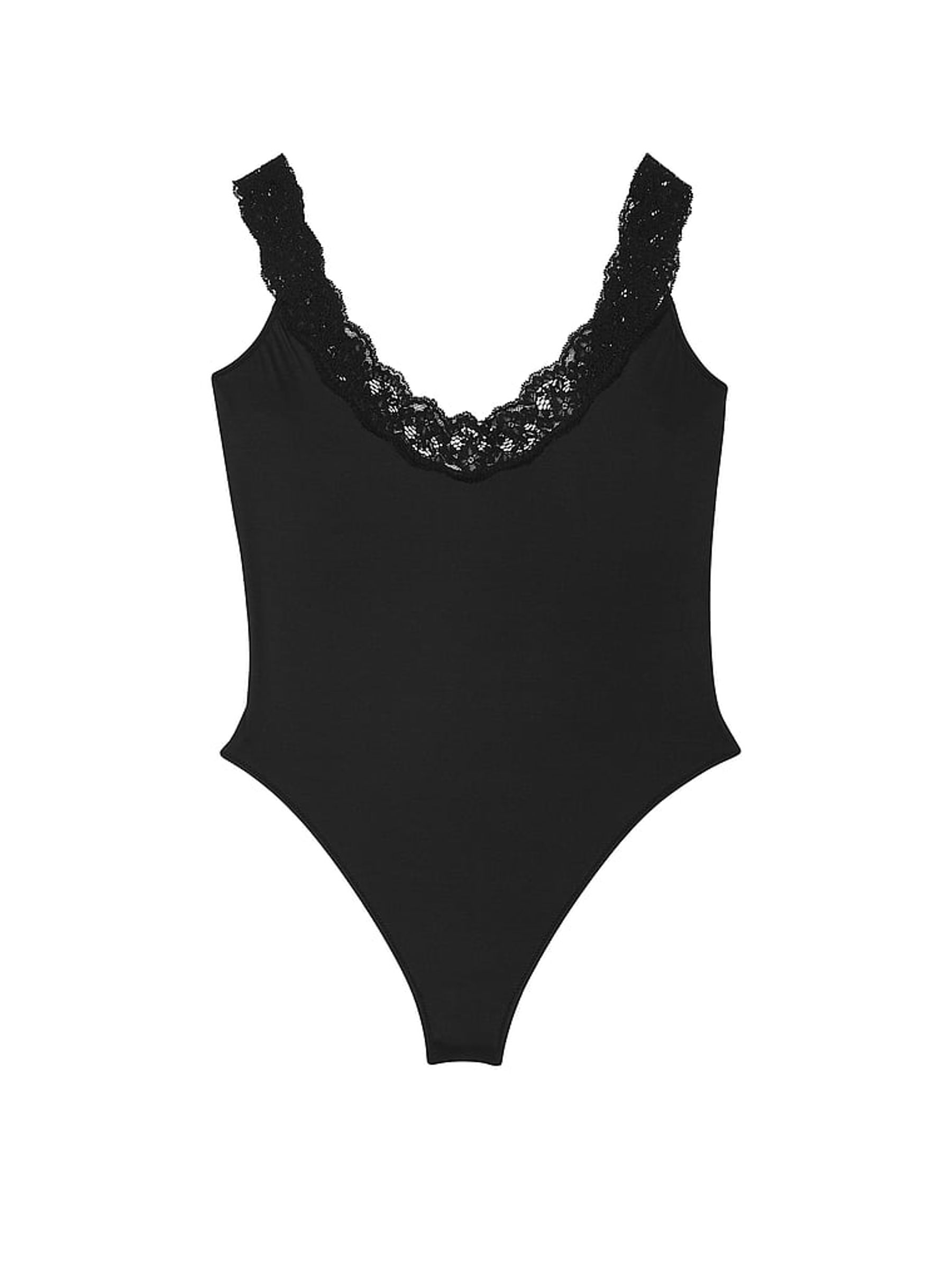 Black Lace Trim Scoop Neck Bodysuit - Image 3 of 3