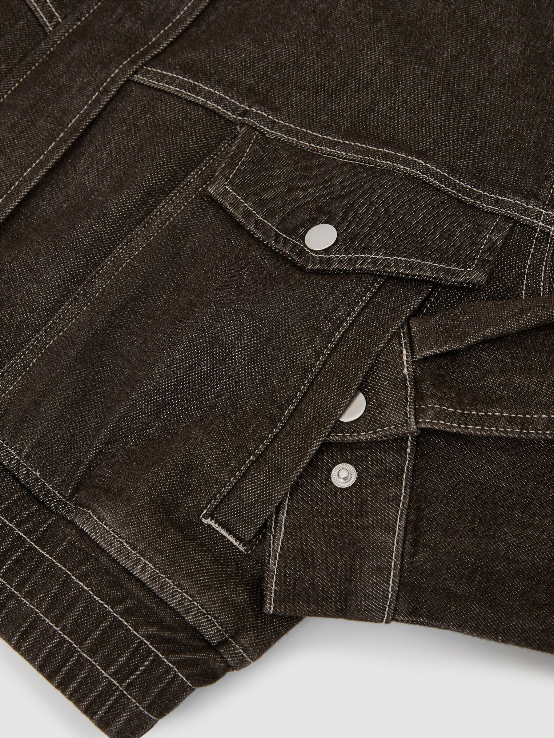 Petite Relaxed Denim Bomber Jacket in Brown - Image 7 of 8