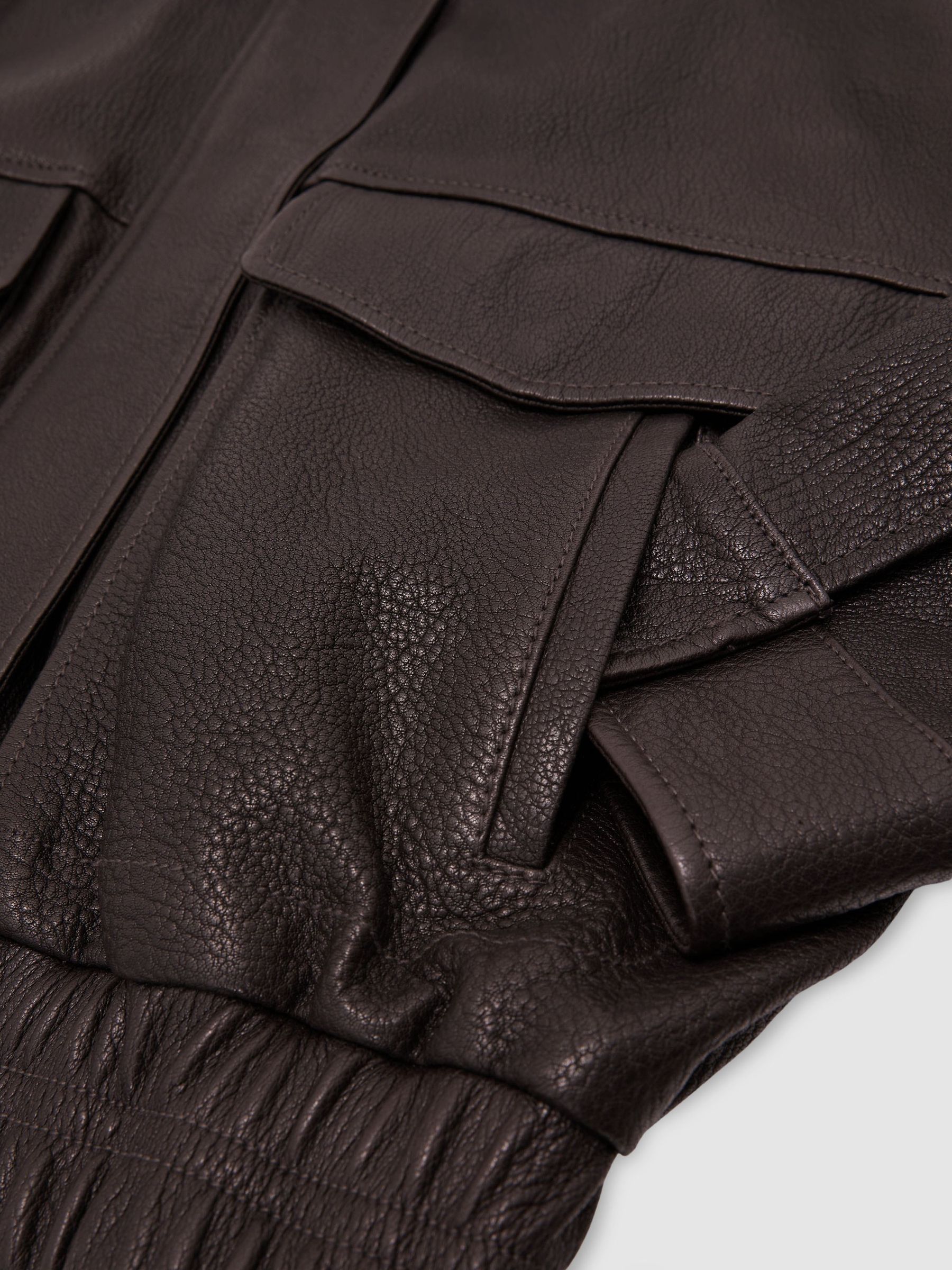 Grained-Leather Twin-Pocket Relaxed Jacket in Ebony Brown - Image 8 of 8