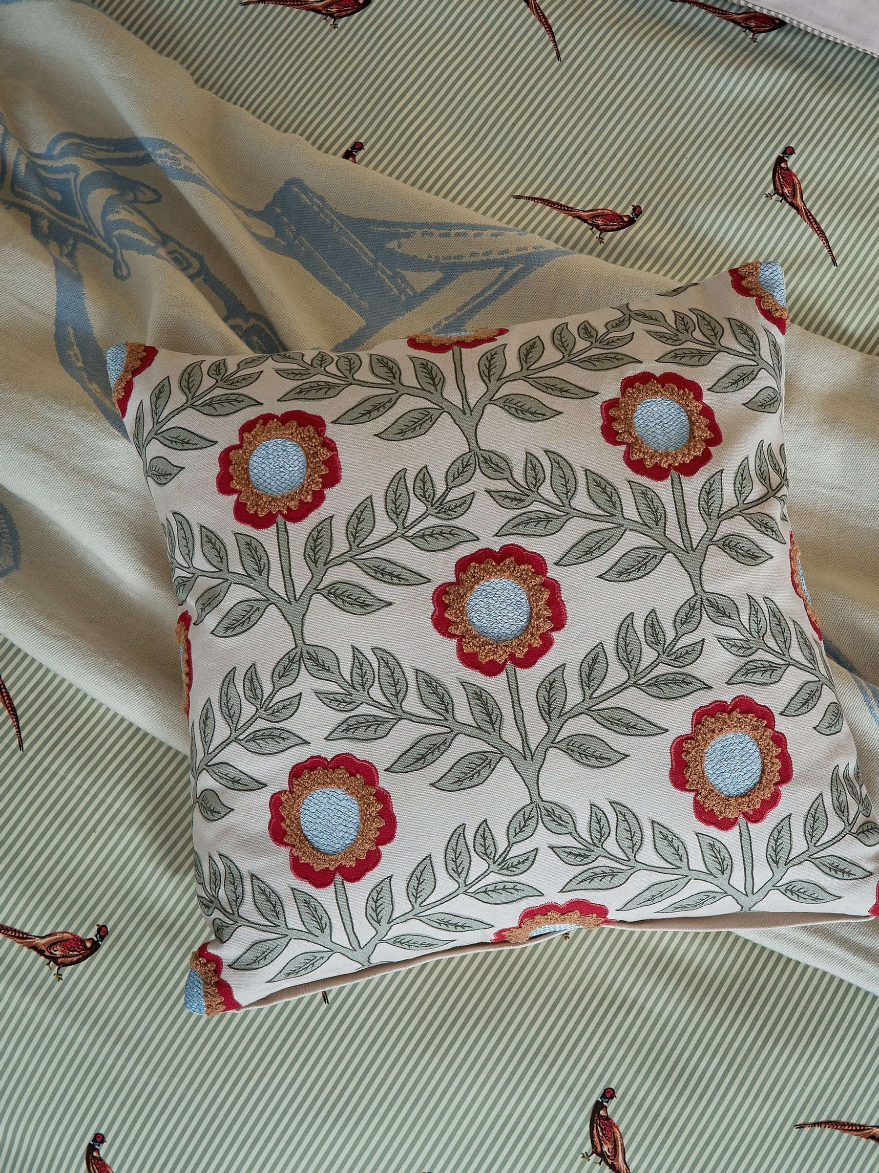 Floral Trellis Green 100% Cotton Cushion - Image 2 of 5