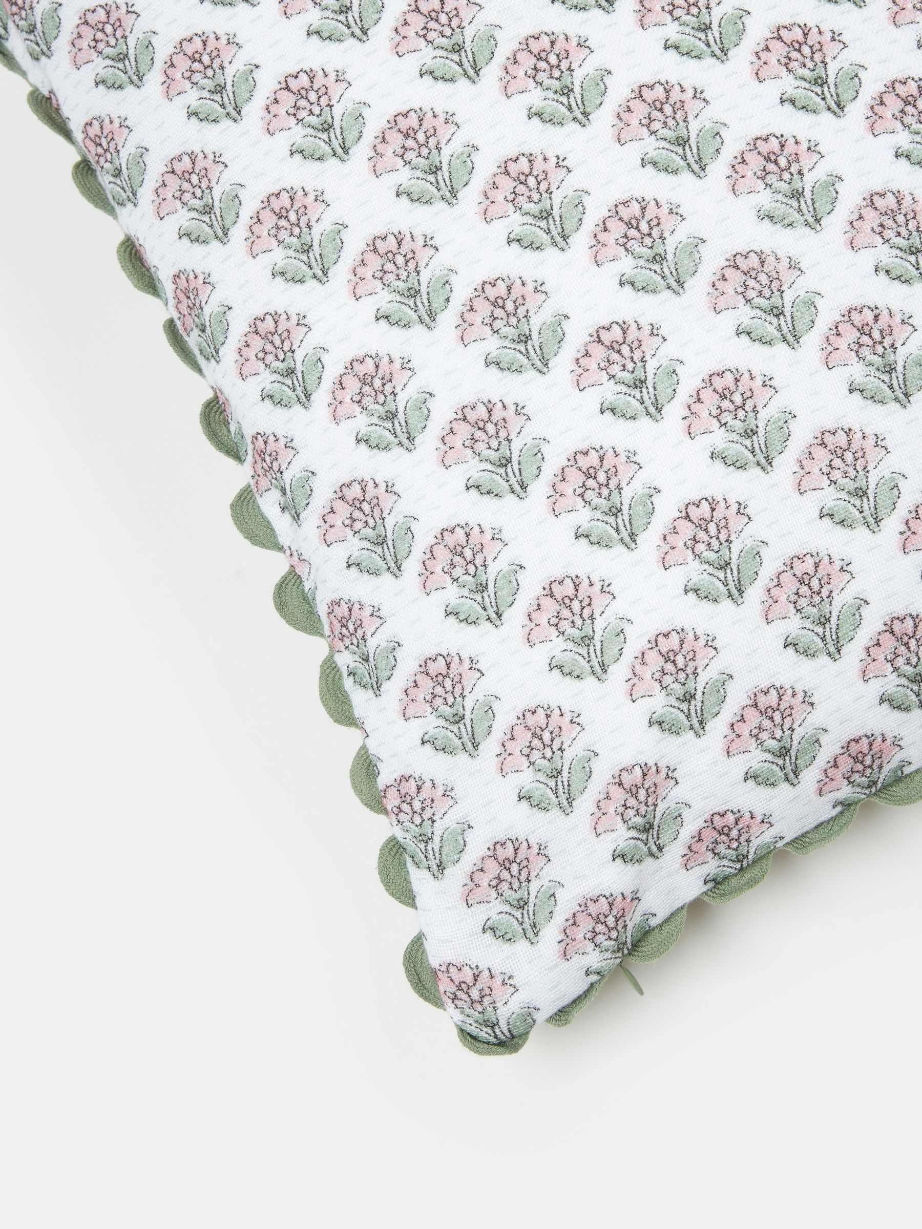 Indienne Green 100% Cotton Printed Cushion - Image 4 of 5