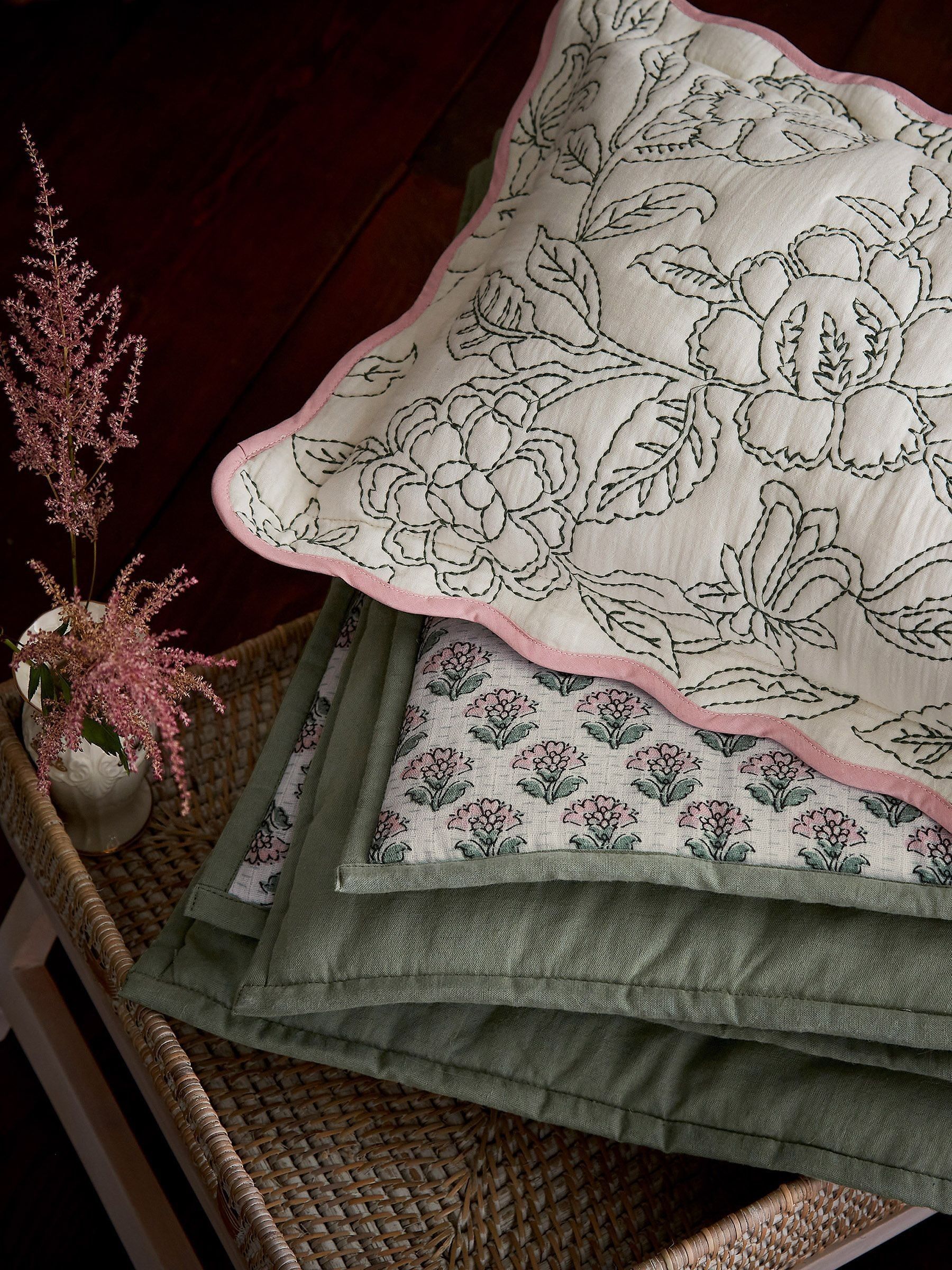 Juliette Cream 100% Cotton Scalloped Embroidered Cushion - Image 1 of 6
