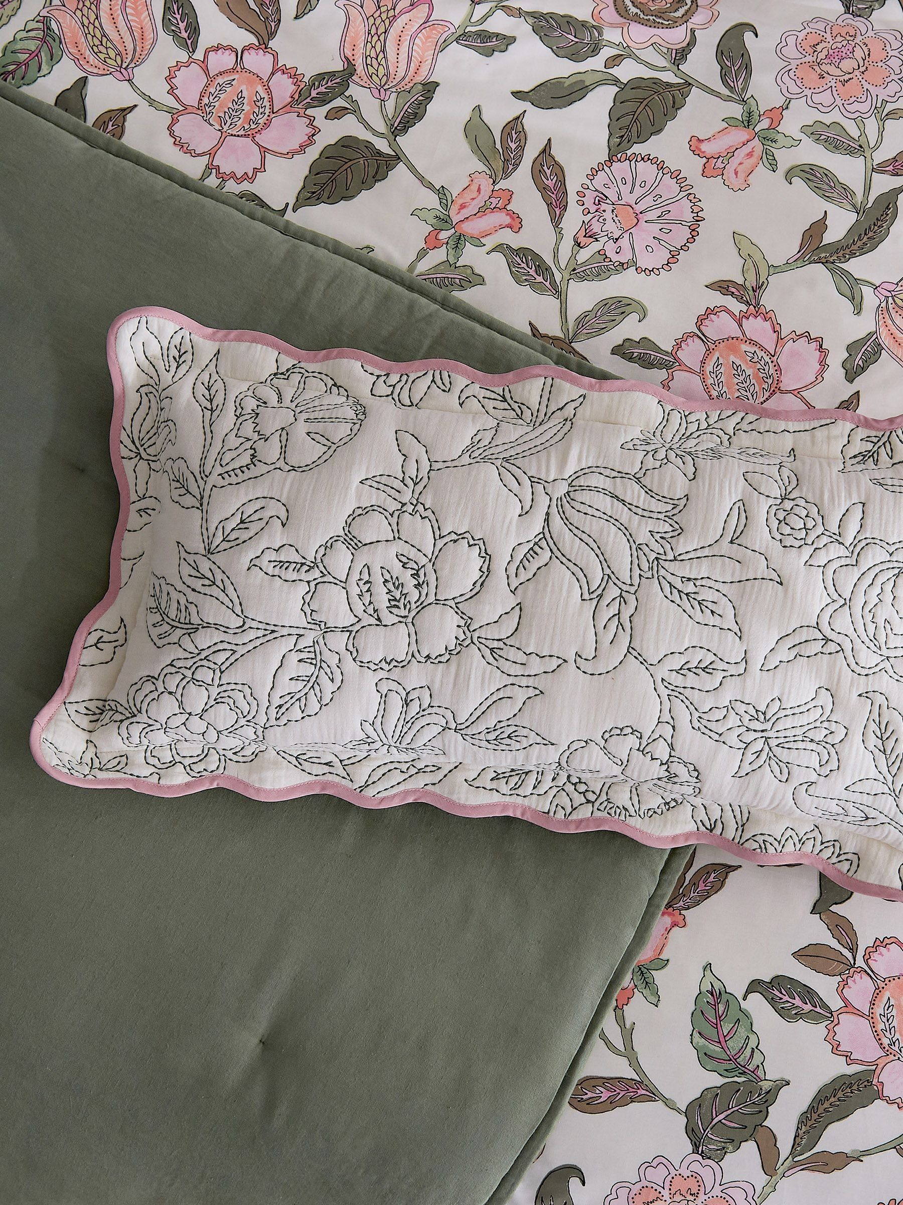 Juliette Cream 100% Cotton Scalloped Embroidered Cushion - Image 2 of 6