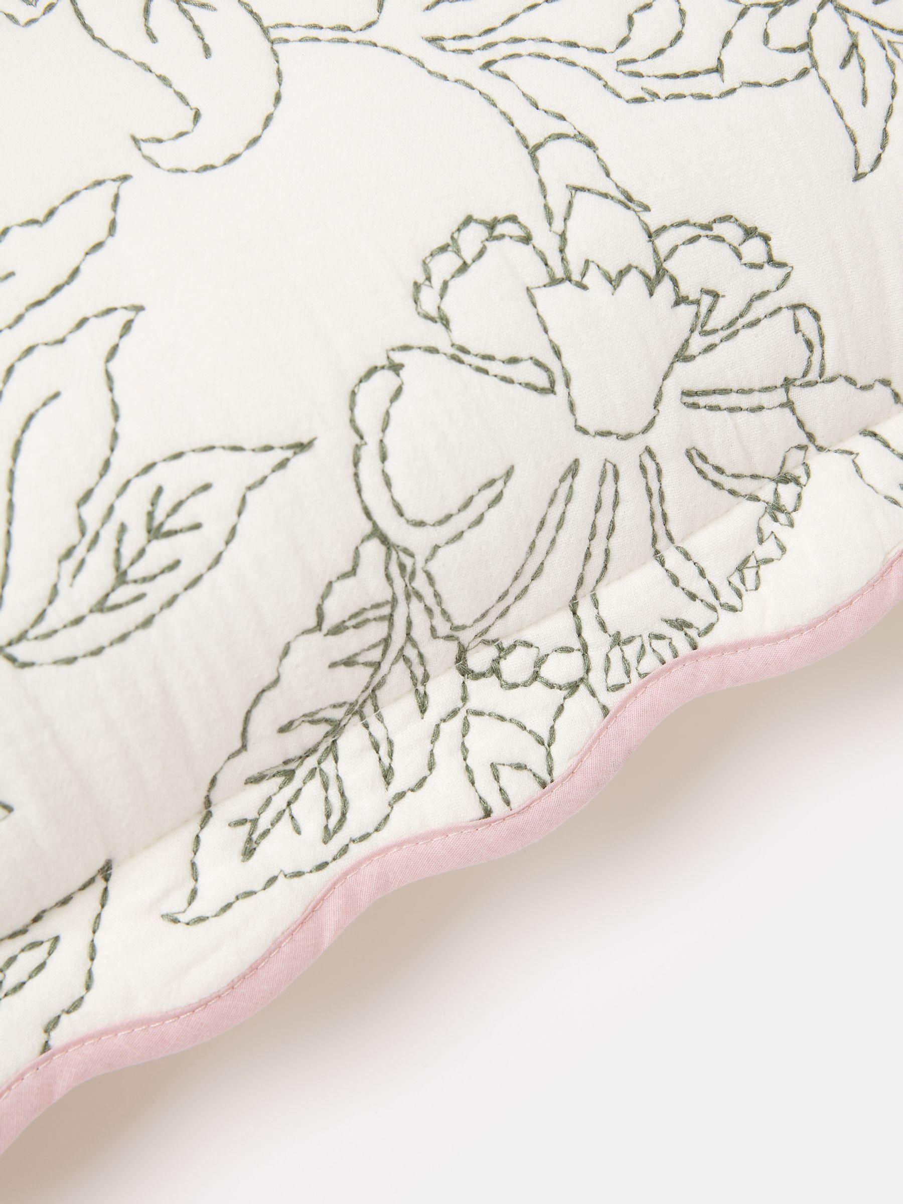 Juliette Cream 100% Cotton Scalloped Embroidered Cushion - Image 4 of 6