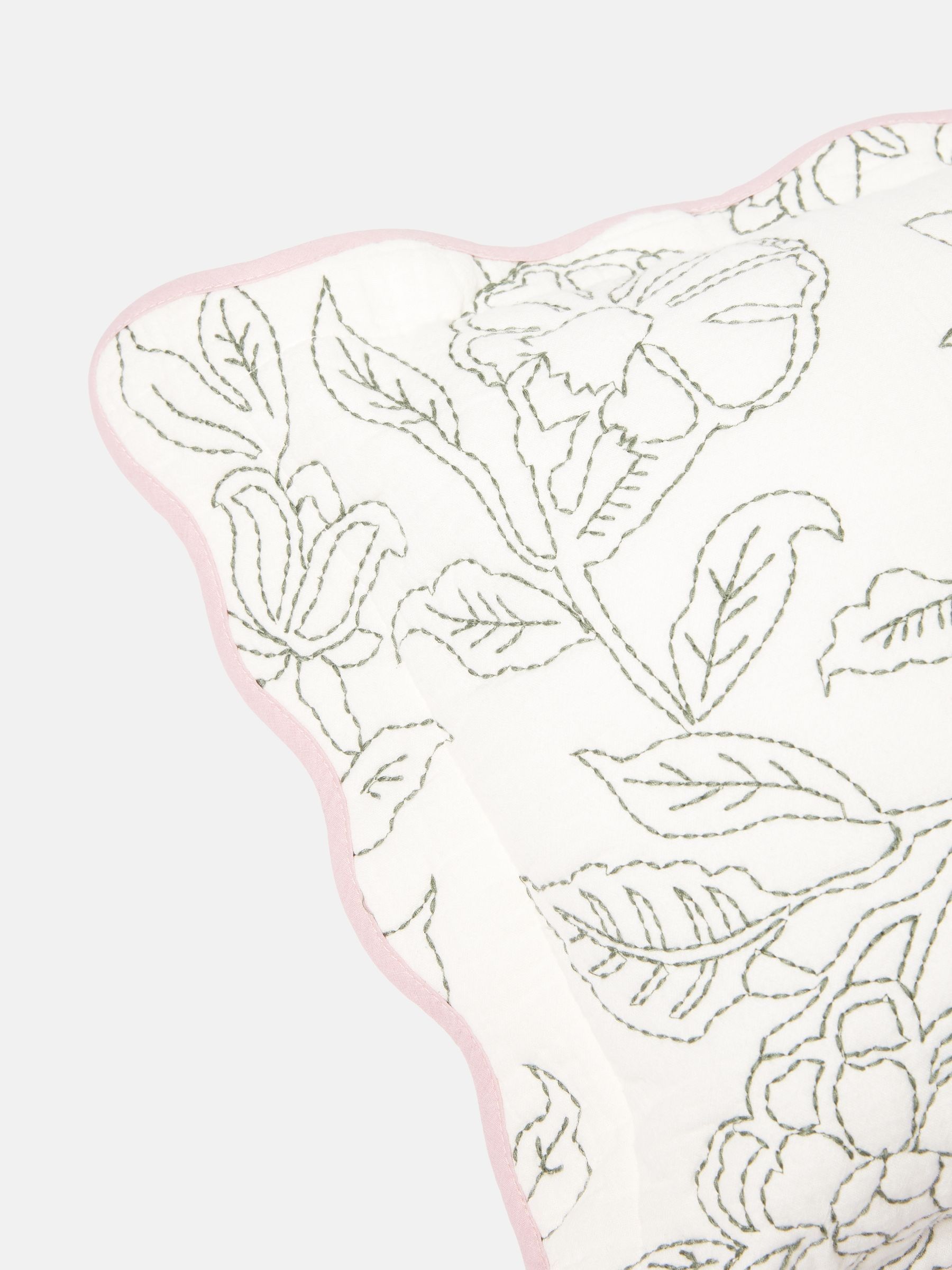Juliette Cream 100% Cotton Scalloped Embroidered Cushion - Image 5 of 6