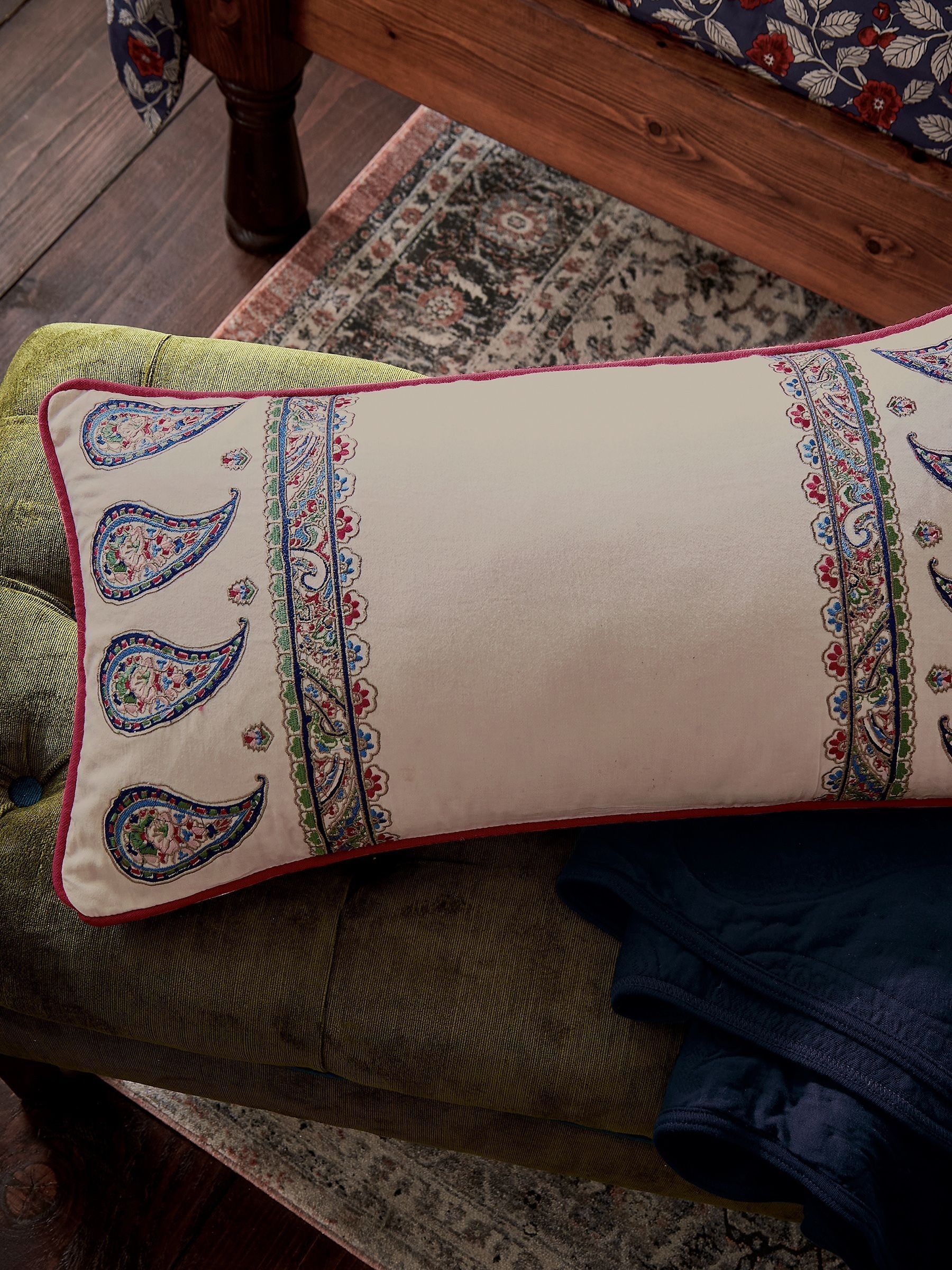 White Paisley 100% Cotton Cushion - Image 1 of 7