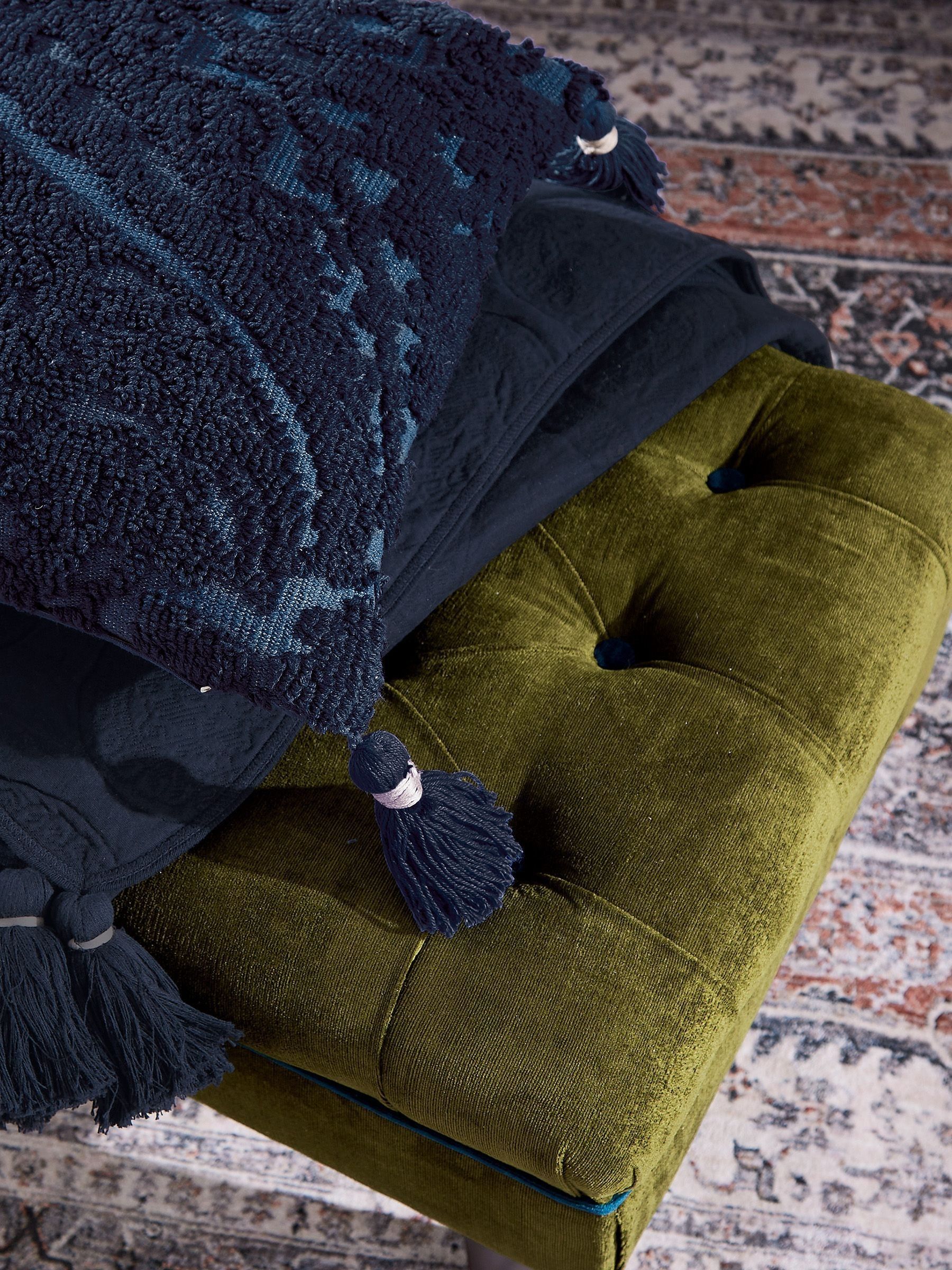 Blue 100% Cotton Paisley Tufted Cushion - Image 1 of 8