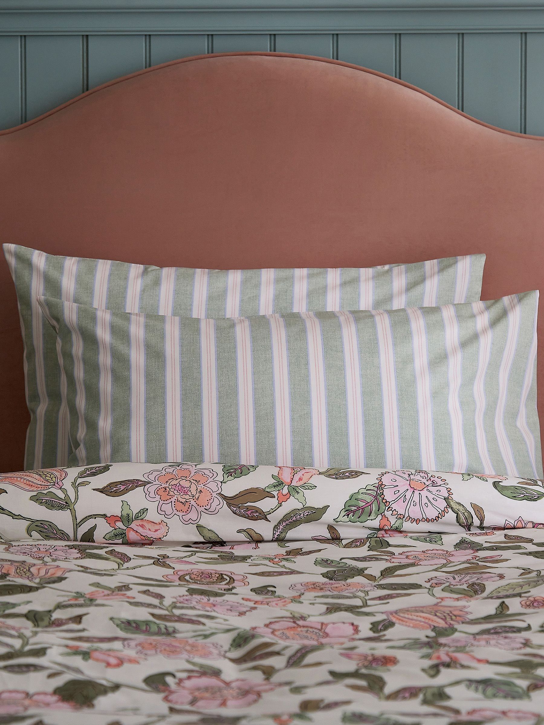 Juliette Stripe Set of 2 Green 100% Cotton Standard Pillowcases - Image 1 of 2