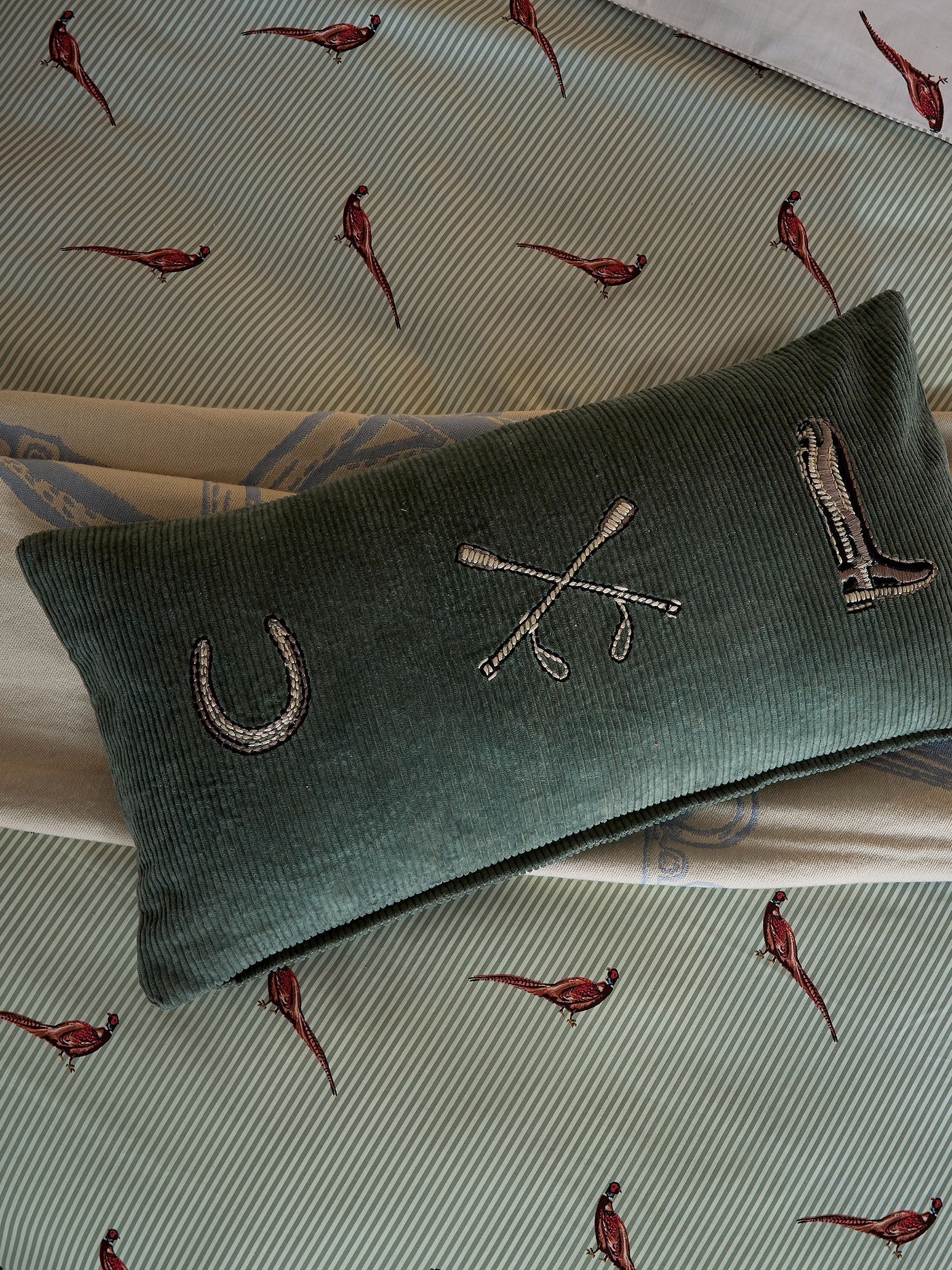 Back to the Country Green 100% Cotton Equestrian Corduroy Cushion - Image 2 of 5