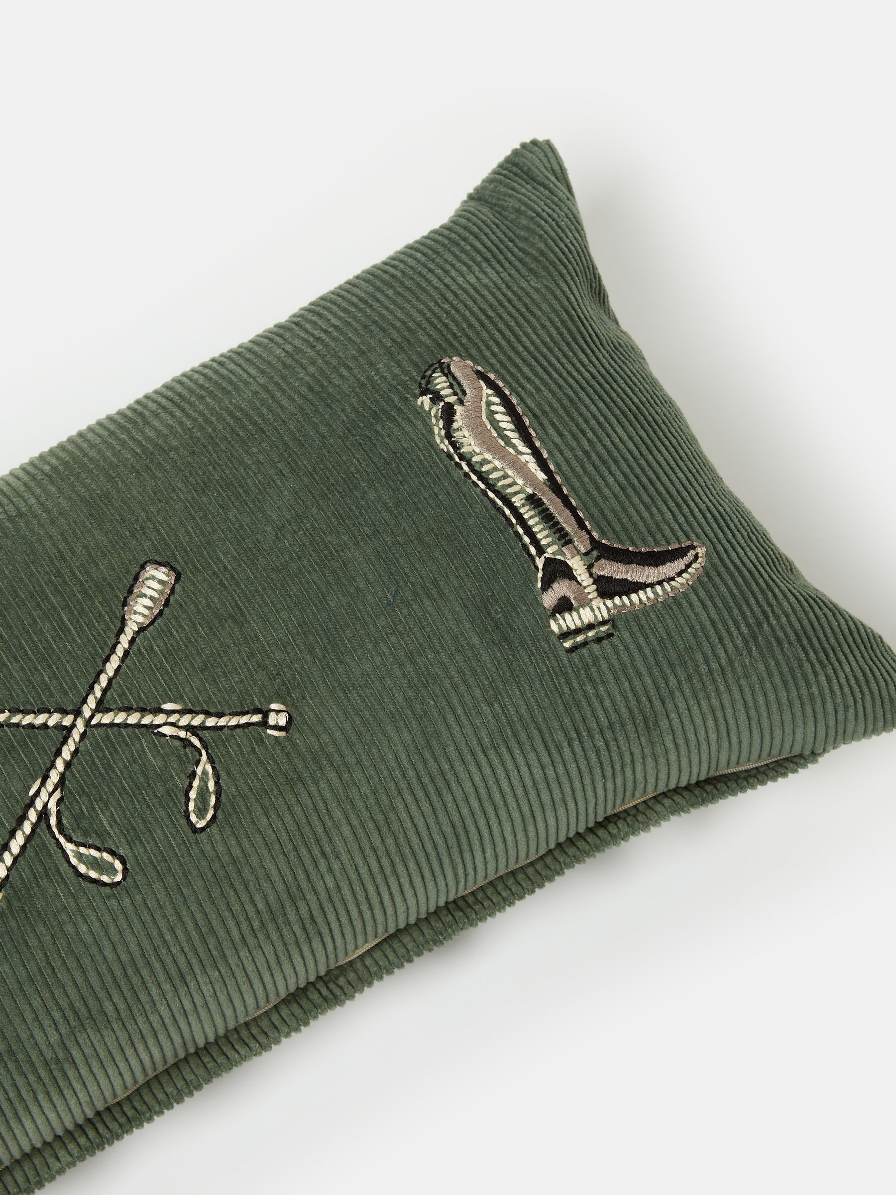 Back to the Country Green 100% Cotton Equestrian Corduroy Cushion - Image 4 of 5