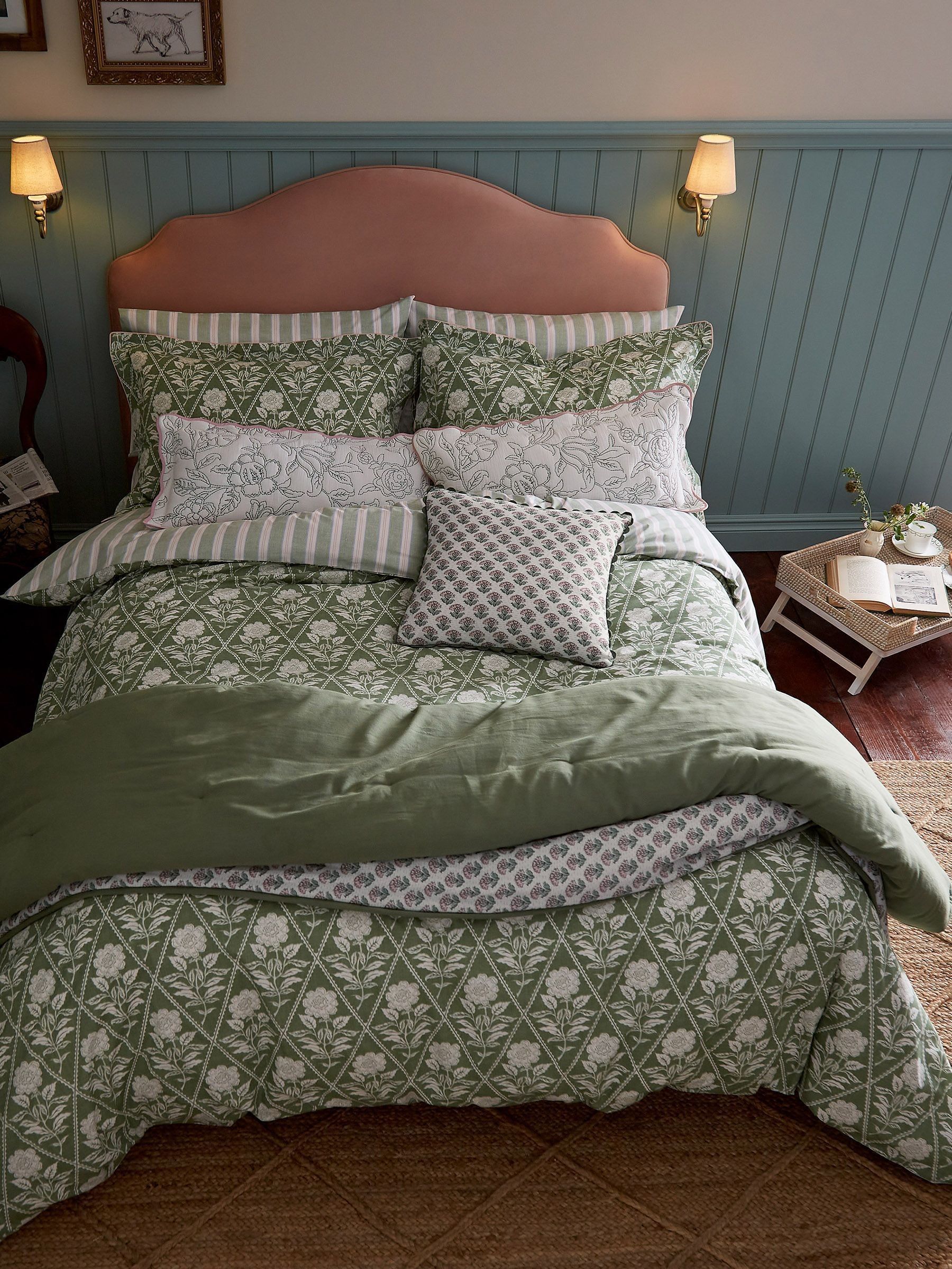 Juliette Stamp Green 100% Cotton Bedding Set - Image 2 of 6
