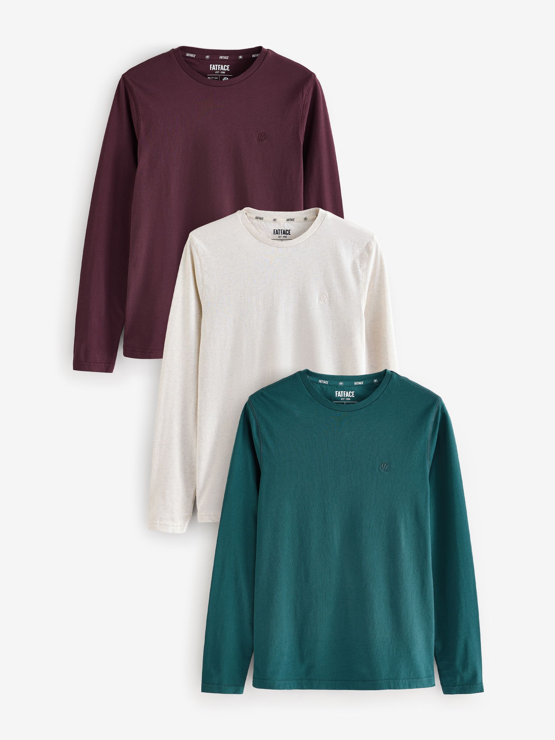 Burgundy Red Long Sleeve 100% Cotton T-Shirts 3 Pack - Image 1 of 9