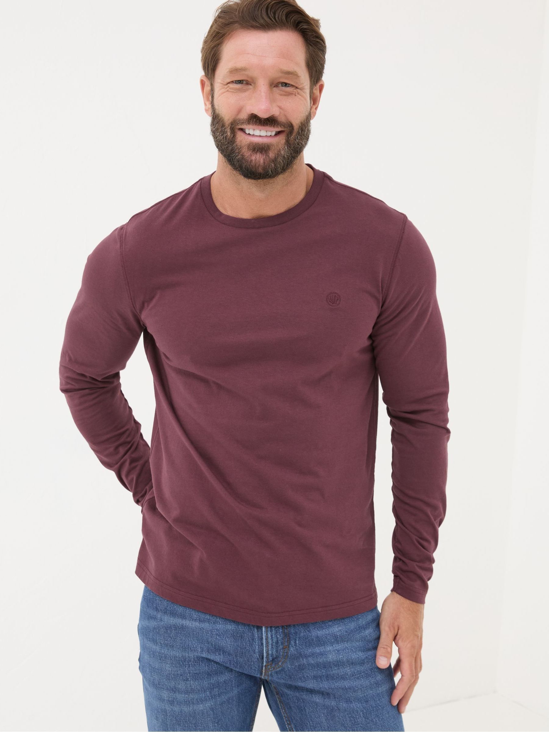Burgundy Red Long Sleeve 100% Cotton T-Shirts 3 Pack - Image 5 of 9