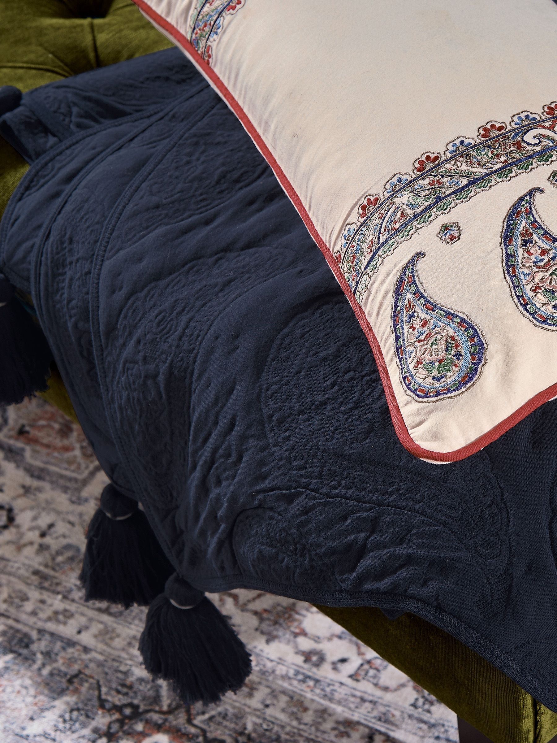 Tapestry Blue 100% Cotton Throw - Image 4 of 5