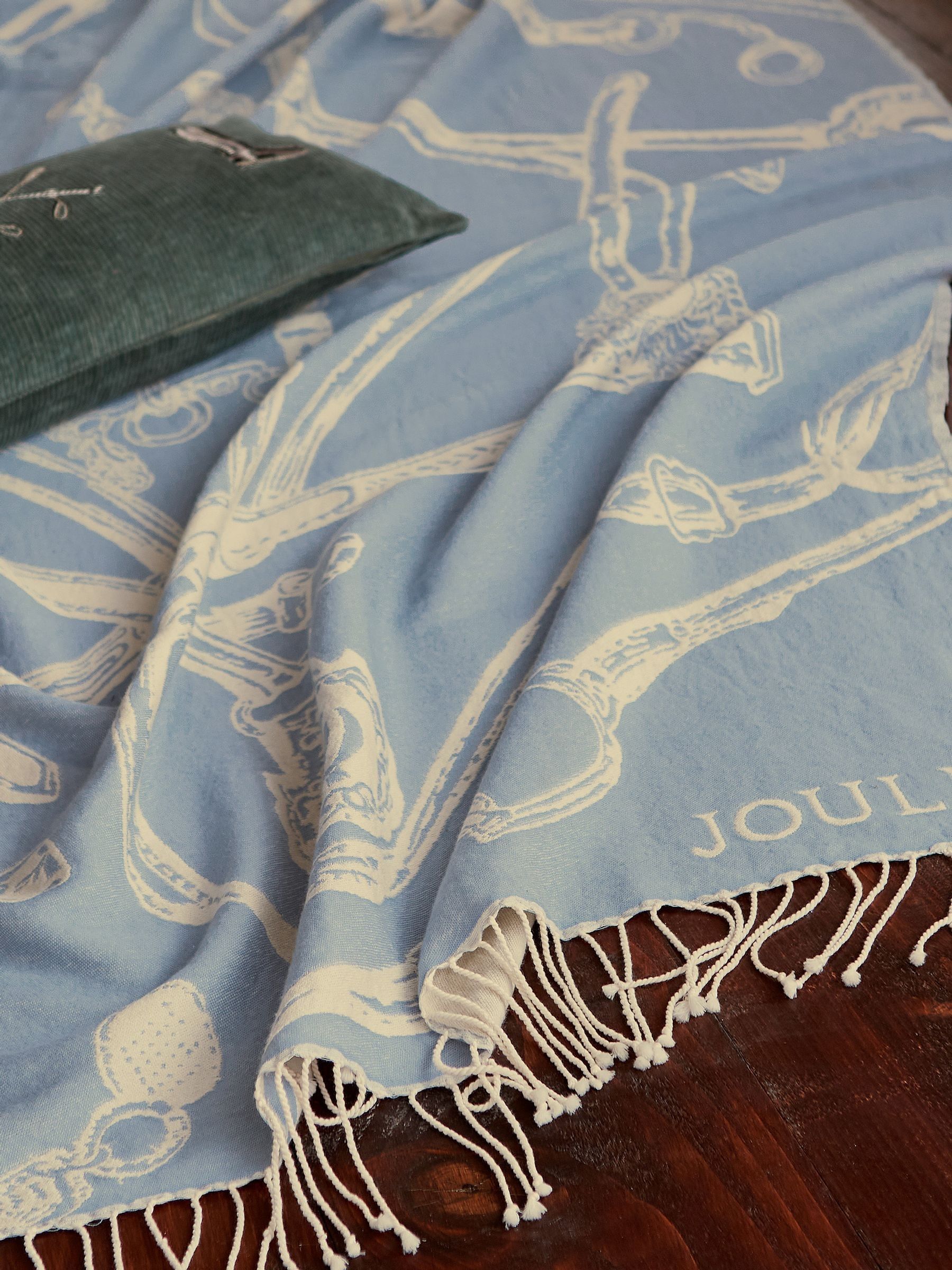 Bridle Print Blue & Cream Tassell Throw - Image 2 of 2