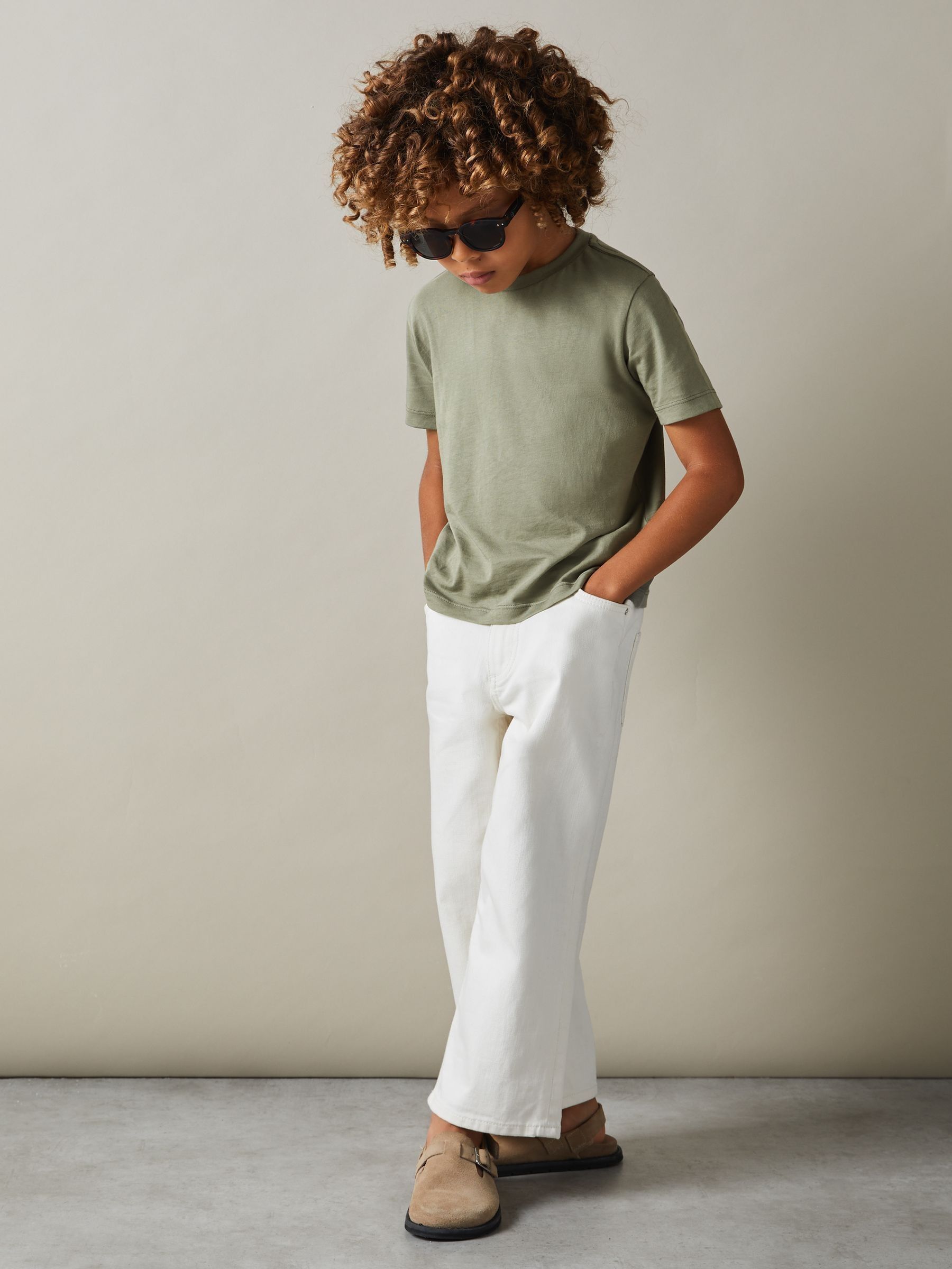 Junior Three Pack Of Crew-Neck T-Shirts in White/Lichen Green/Steel Blue - Image 3 of 7