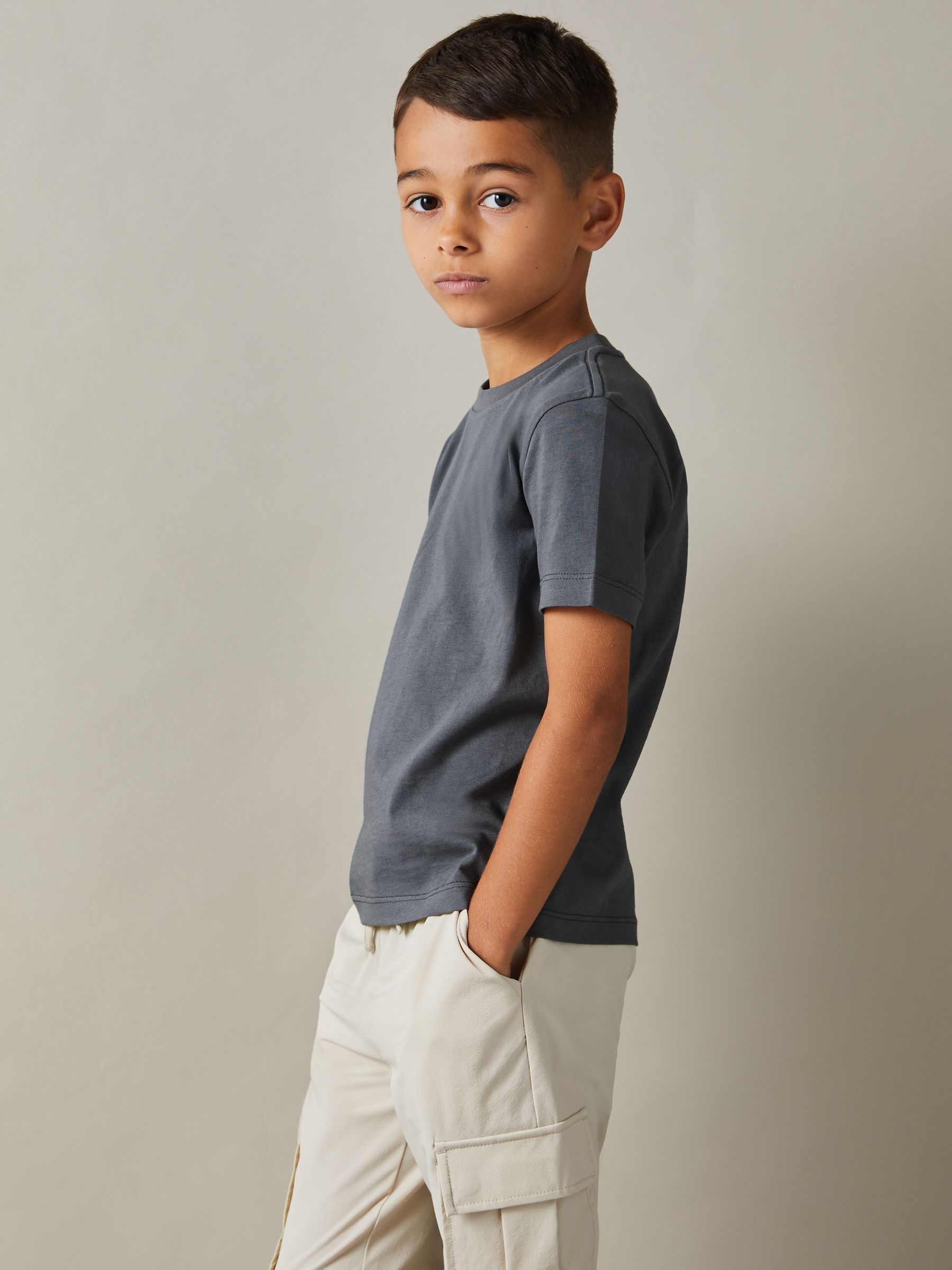 Junior Three Pack Of Crew-Neck T-Shirts in White/Lichen Green/Steel Blue - Image 4 of 7