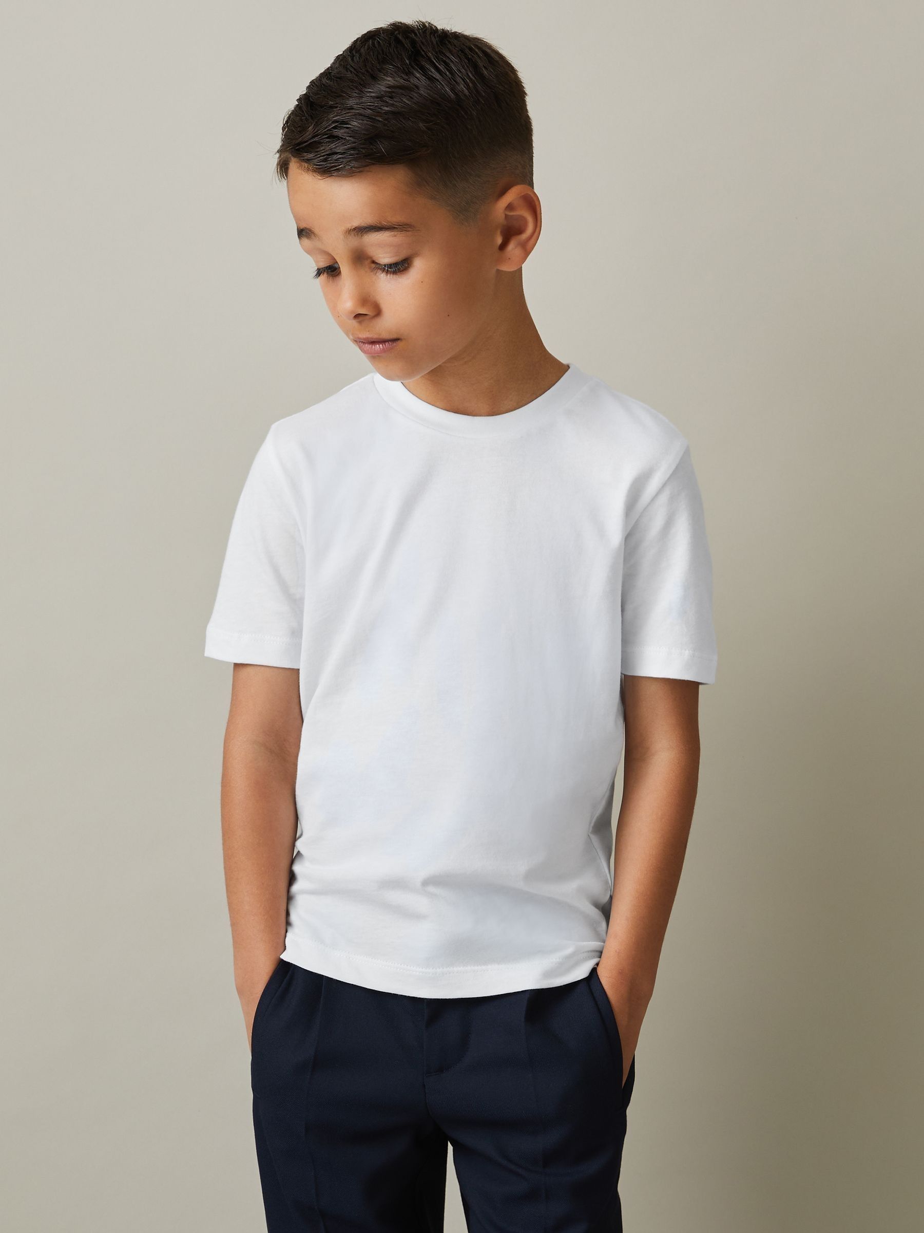 Junior Three Pack Of Crew-Neck T-Shirts in White/Lichen Green/Steel Blue - Image 6 of 7
