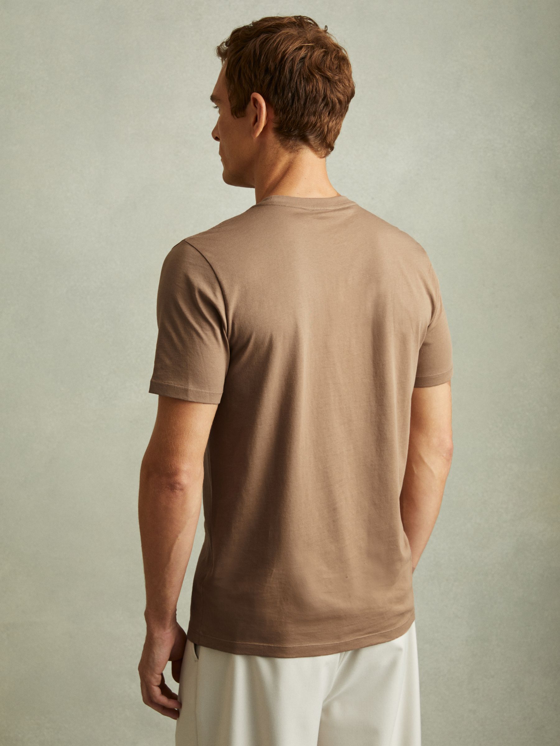 Cotton Crew Neck T-Shirt in Camel - Image 3 of 4