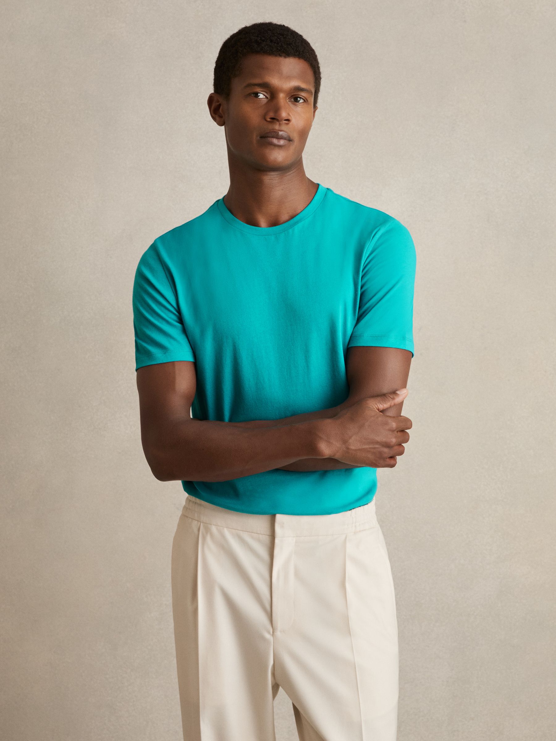 Cotton Crew Neck T-Shirt in Seafoam - Image 4 of 6