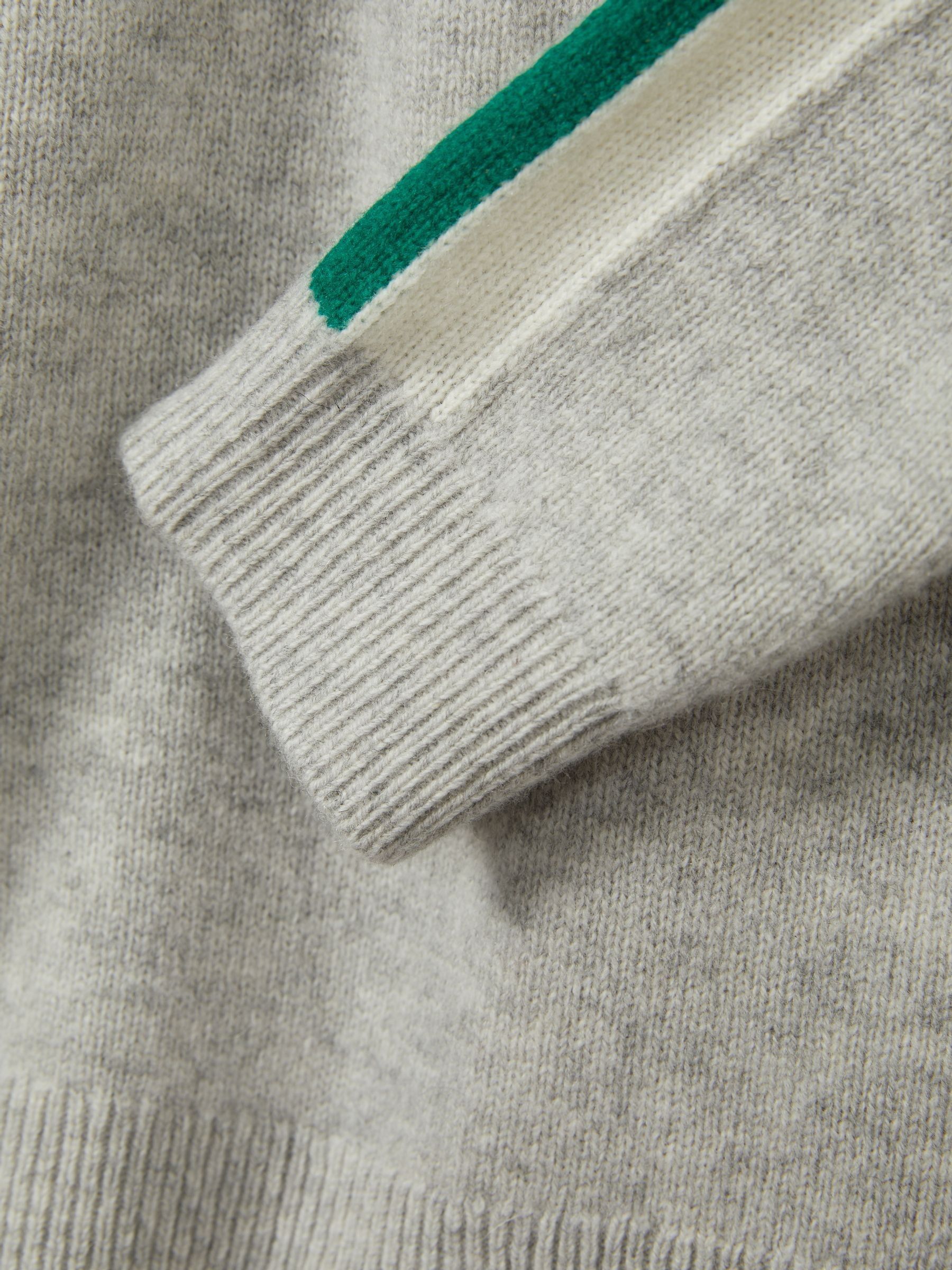 9-13 yrs Wool Stiped-Sleeve Jumper in Soft Grey/Green - Image 4 of 4