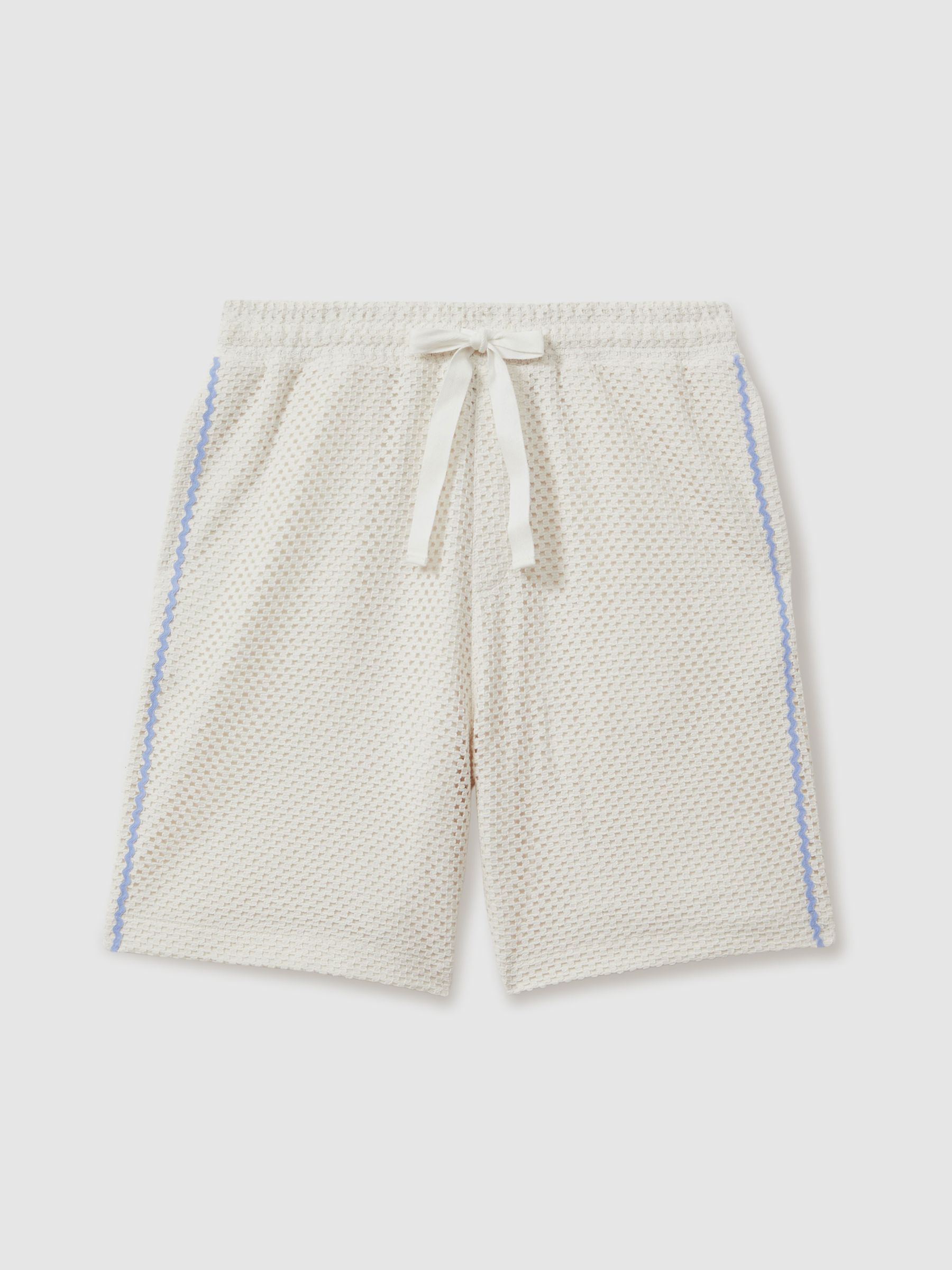 Palma Ecru Ché Crochet Contrast Trim Drawstring Shorts - Image 2 of 5