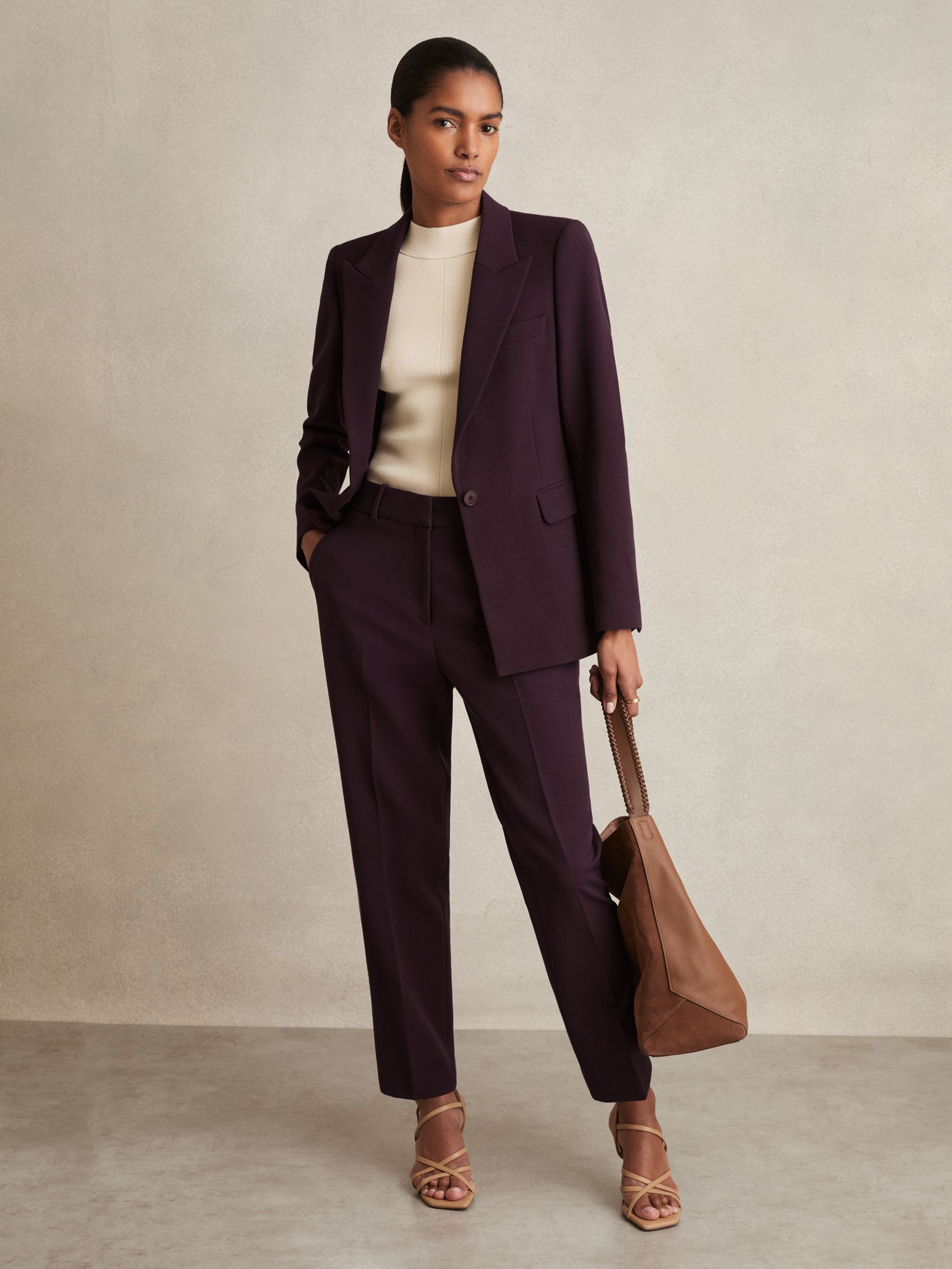 Petite Tailored Single Breasted Suit Blazer in Berry - Image 3 of 8